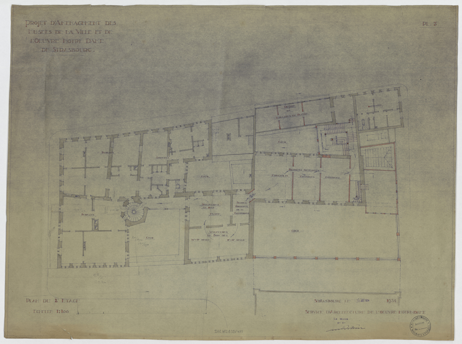 Projet d'aménagement des musées, plan de masse du deuxième étage.