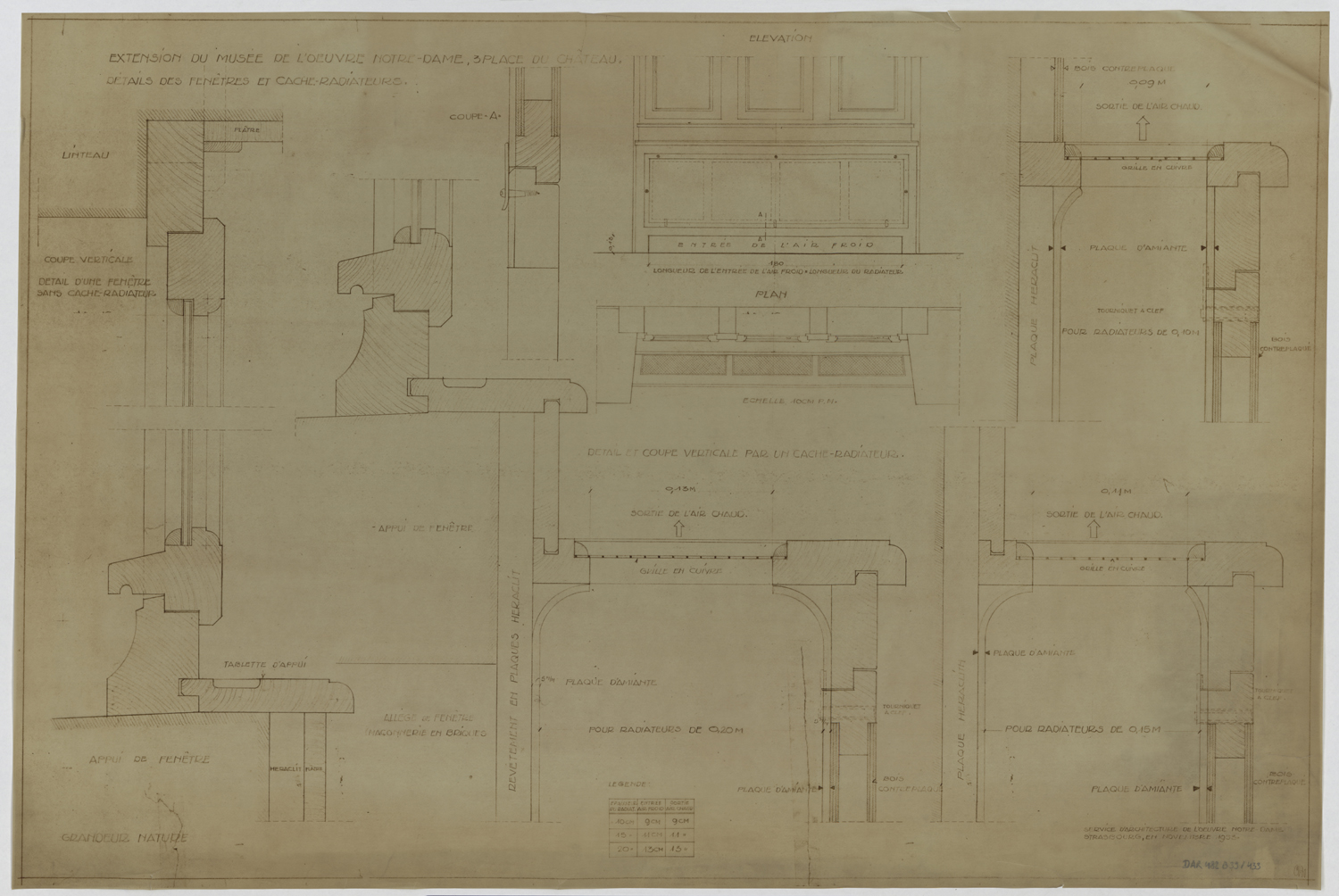 Travaux d’extension du musée, détails des fenêtres et des cache-radiateurs.