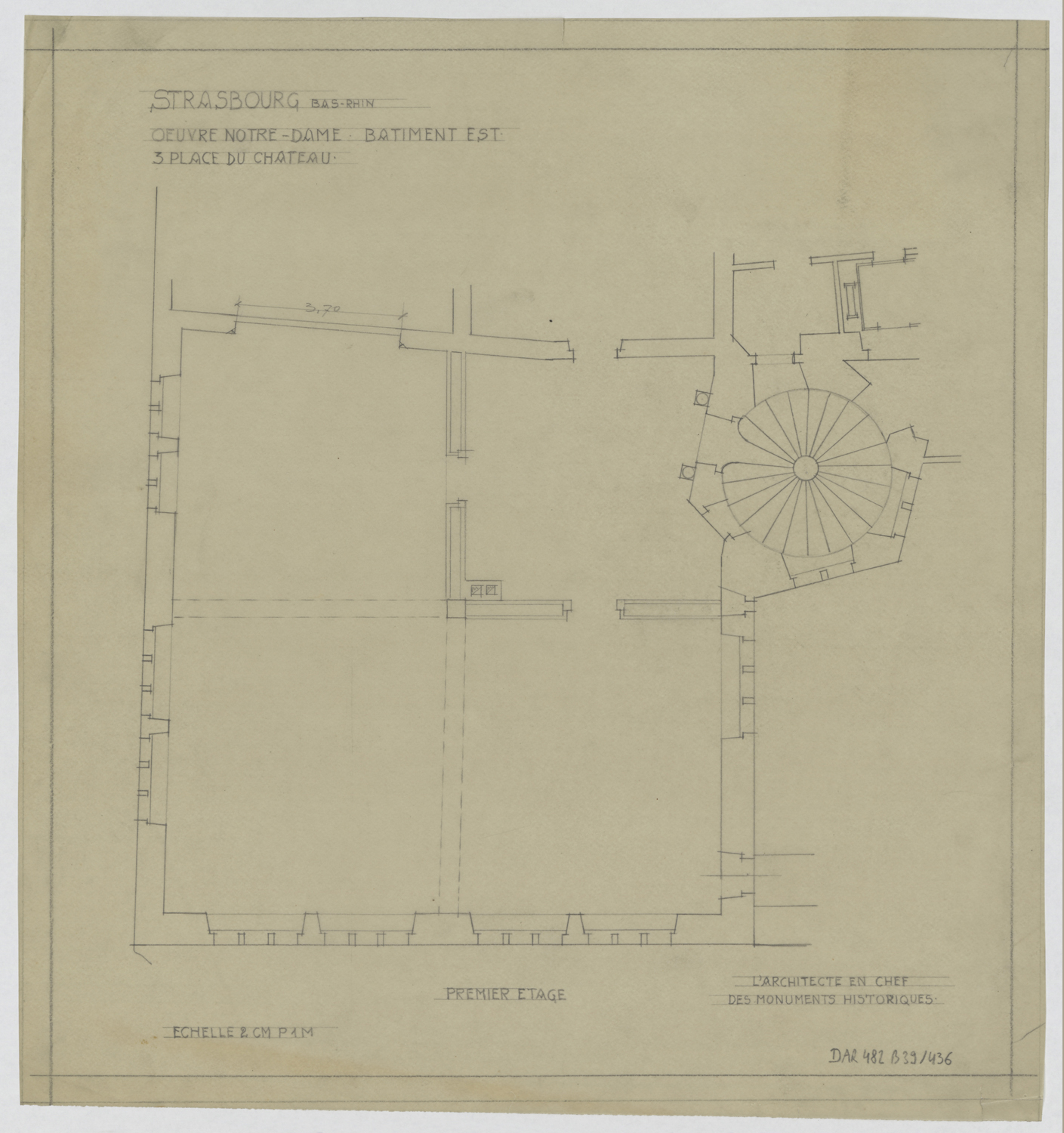 Bâtiment est, plan de masse du premier étage.