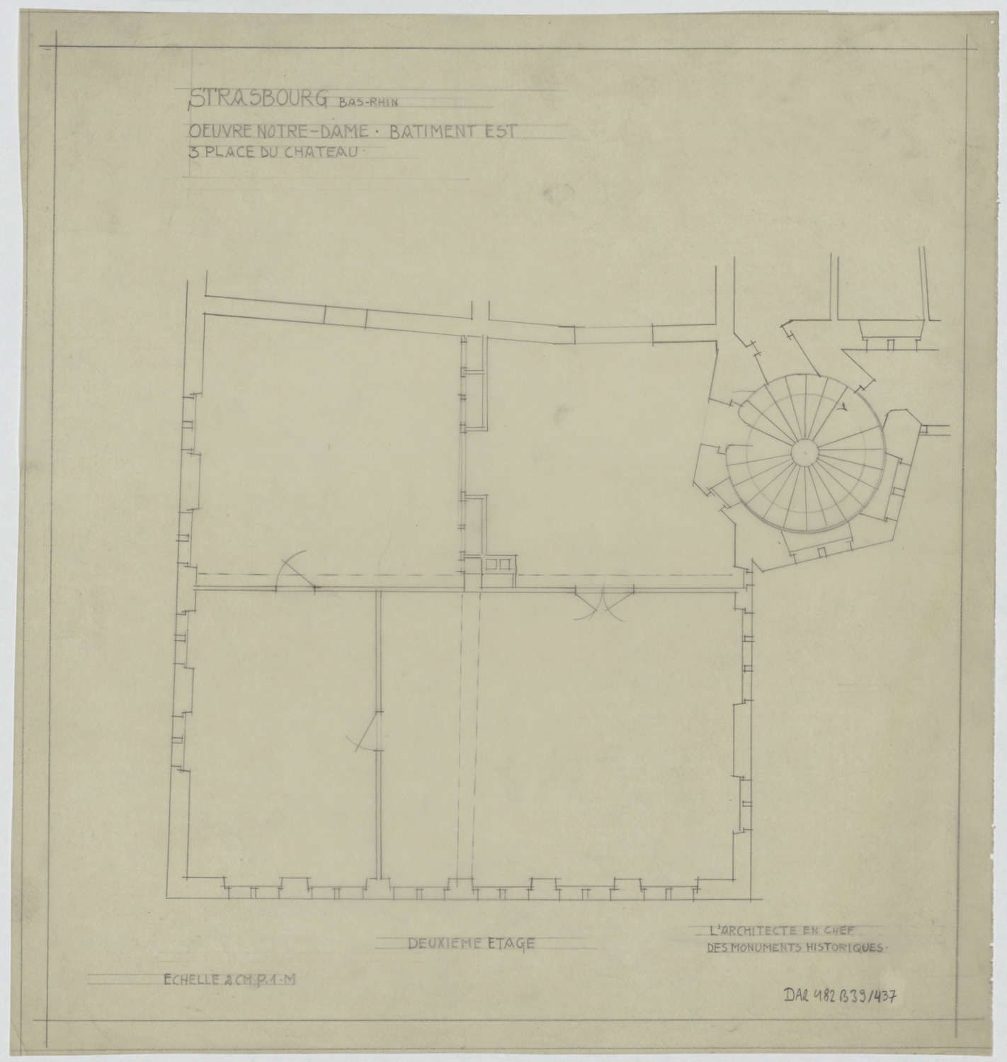 Bâtiment est, plan de masse du deuxième étage.