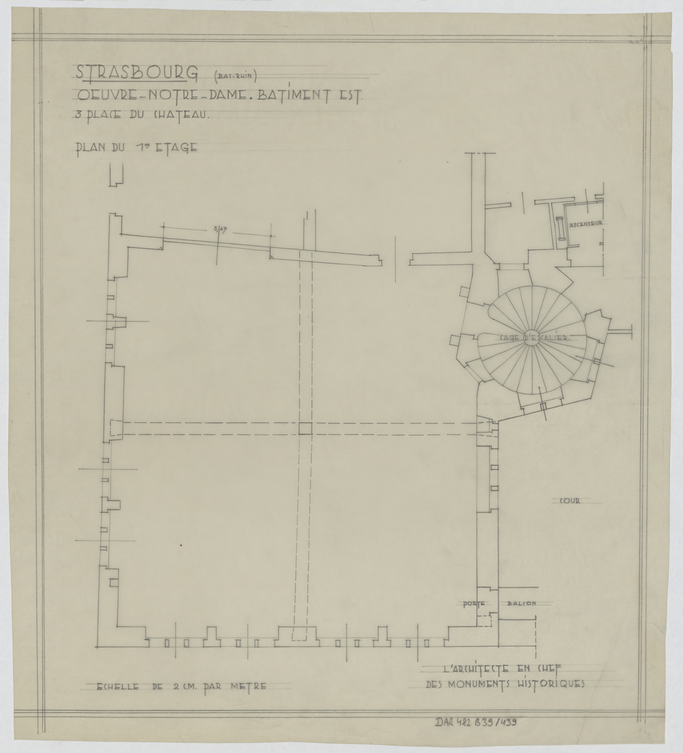 Bâtiment est, plan de masse du premier étage.