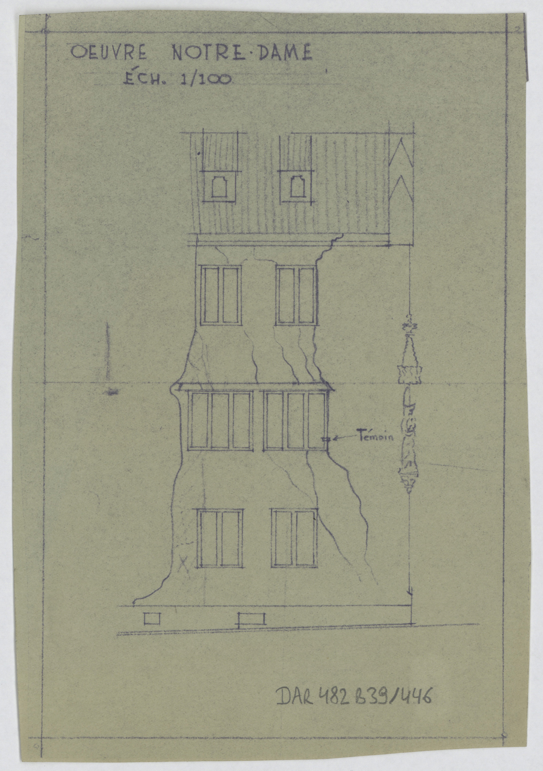 Dommages de guerre, élévation de la façade est du bâtiment est.