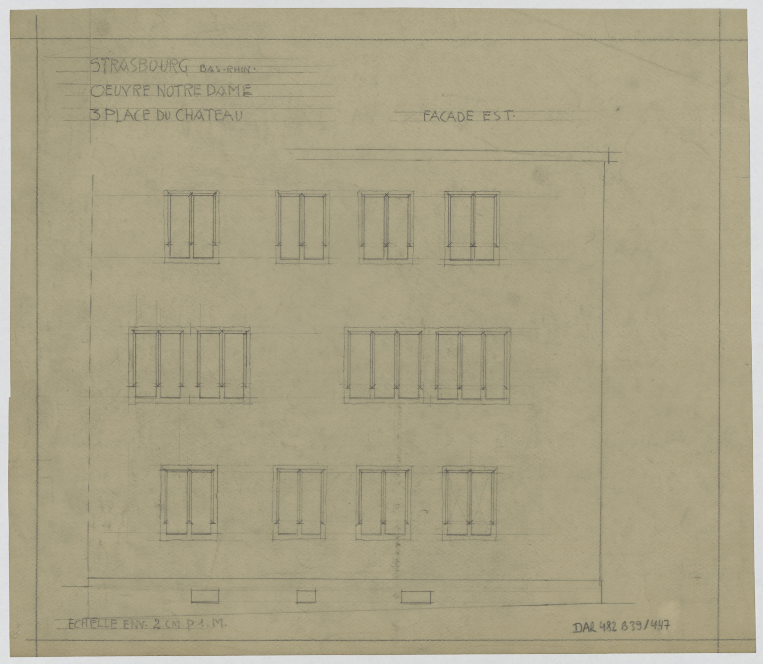 Dommages de guerre, élévation de la façade est du bâtiment est.