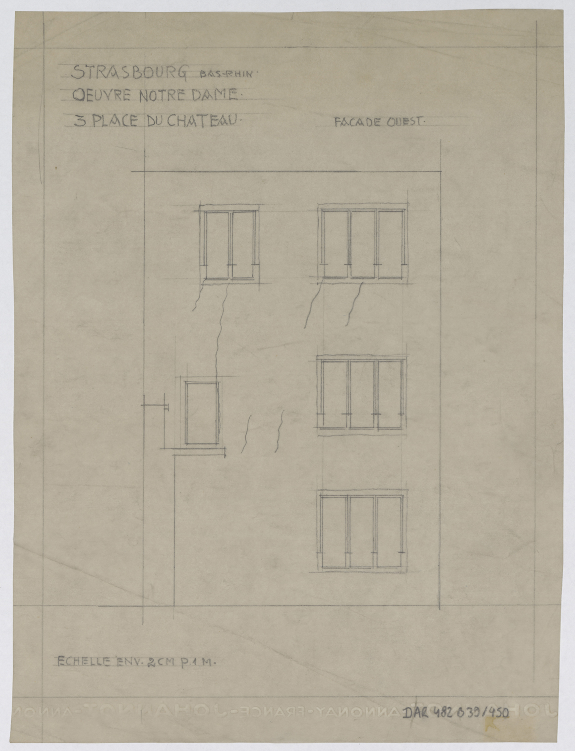 Dommages de guerre, élévation de la façade ouest du bâtiment est.