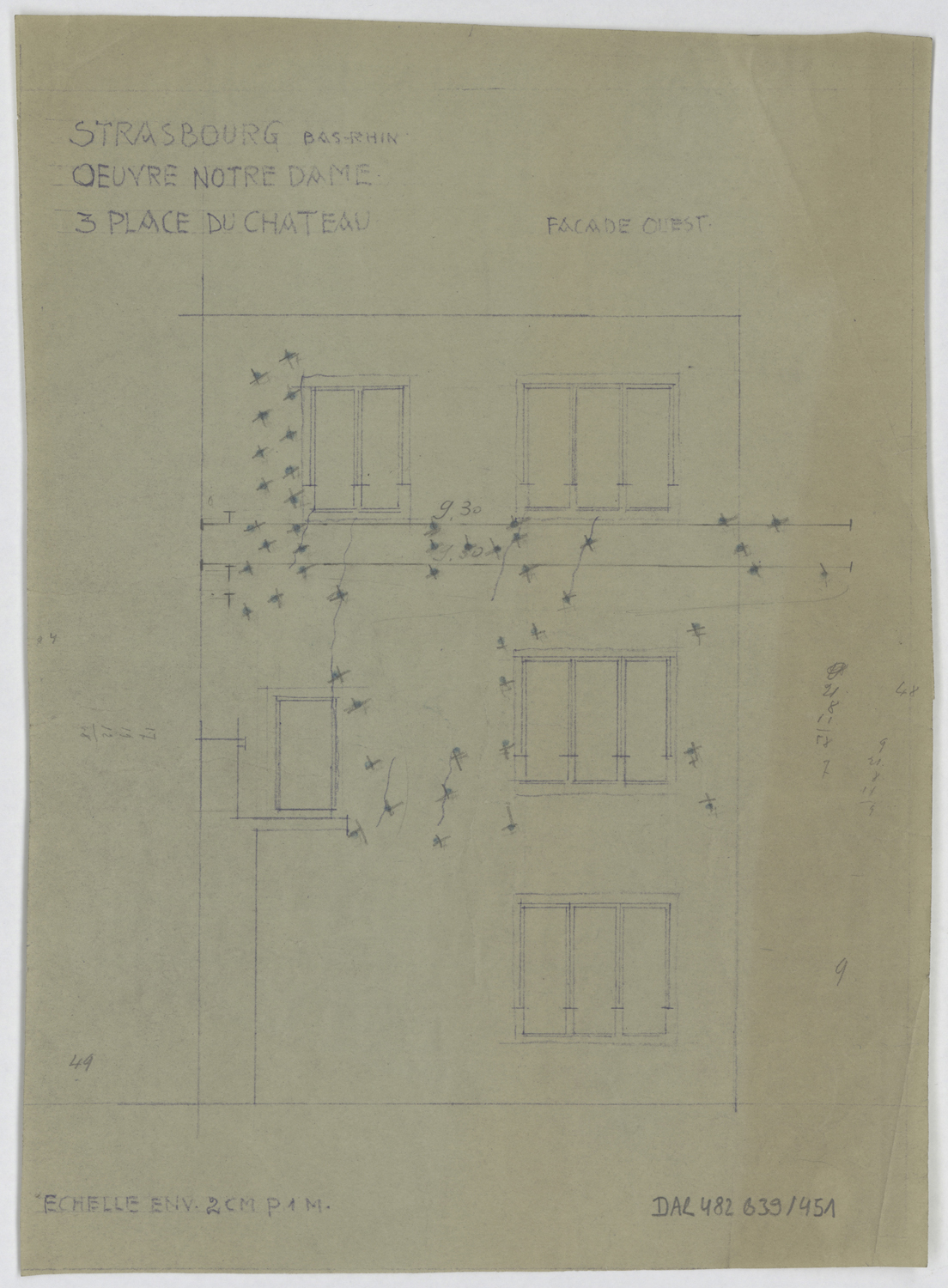 Dommages de guerre, élévation de la façade ouest du bâtiment est.