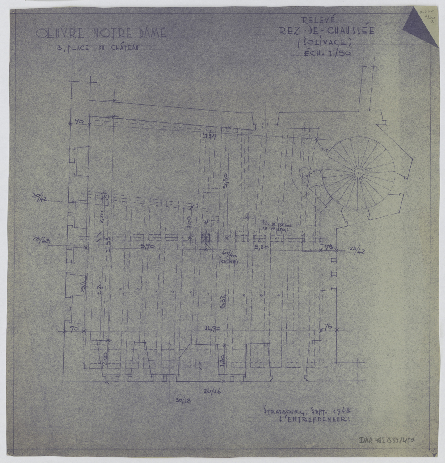 Bâtiment est, plan de masse du solivage du rez-de-chaussée.