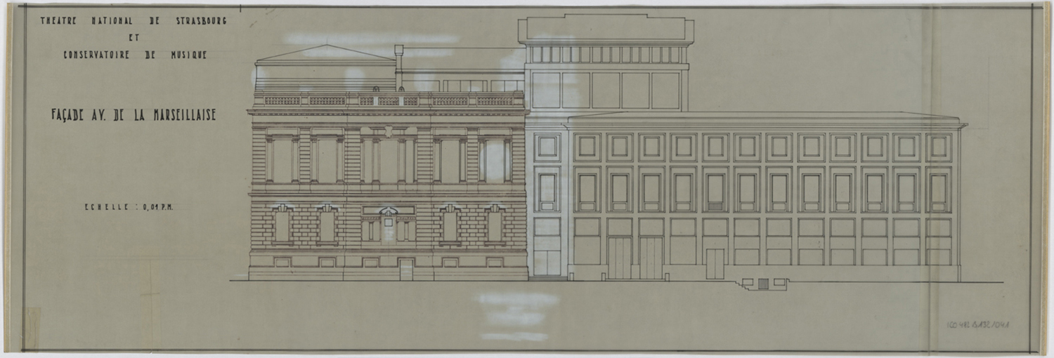 Elévation de la façade sud après reconstruction.