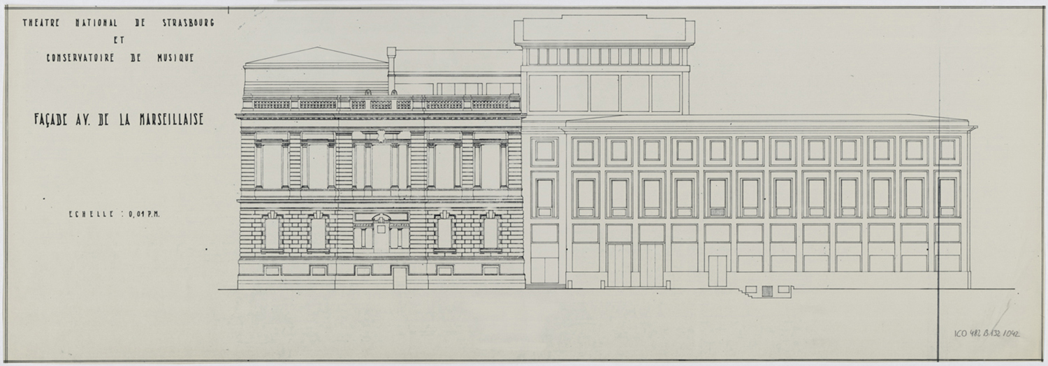 Elévation de la façade sud après reconstruction.