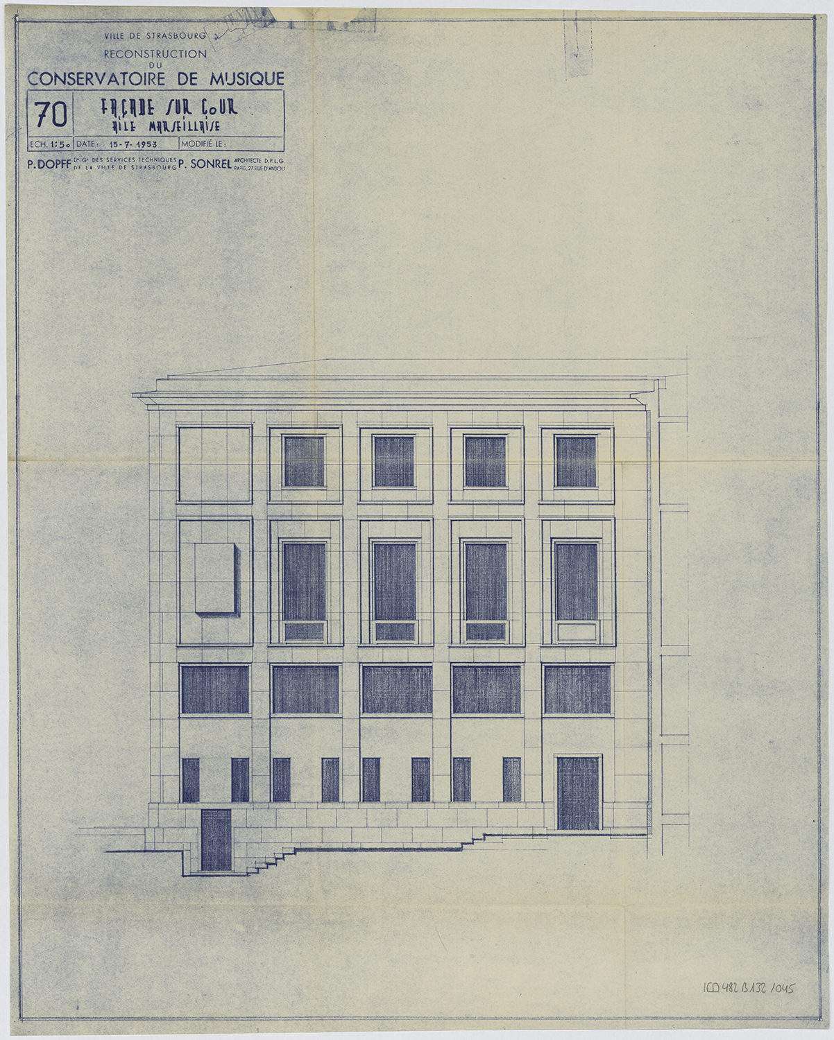 Elévation de la façade sur cour sud.