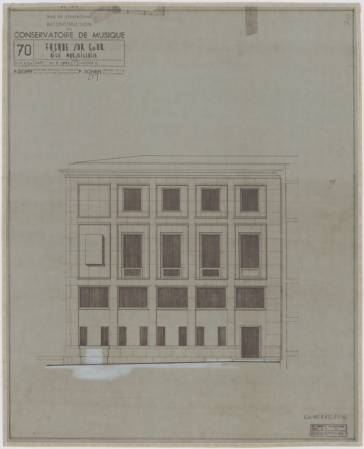 Elévation de la façade sur cour sud.