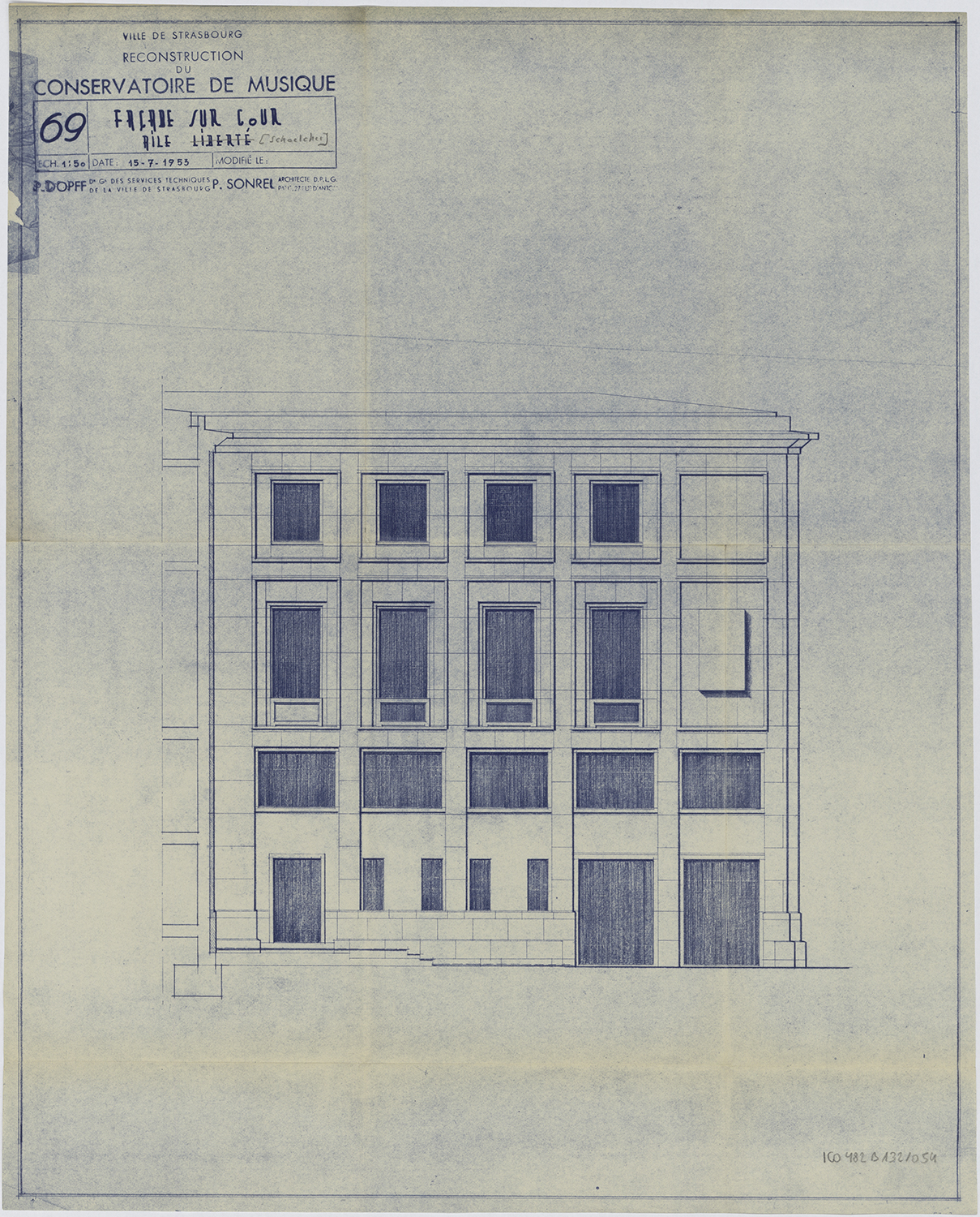 Elévation de la façade sur cour nord.