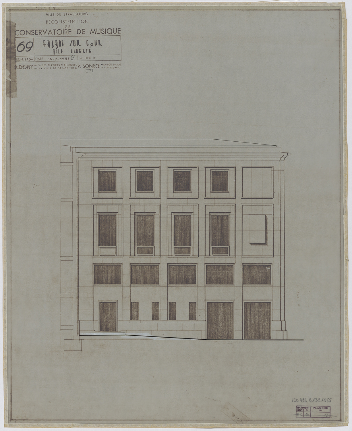 Elévation de la façade sur cour nord.