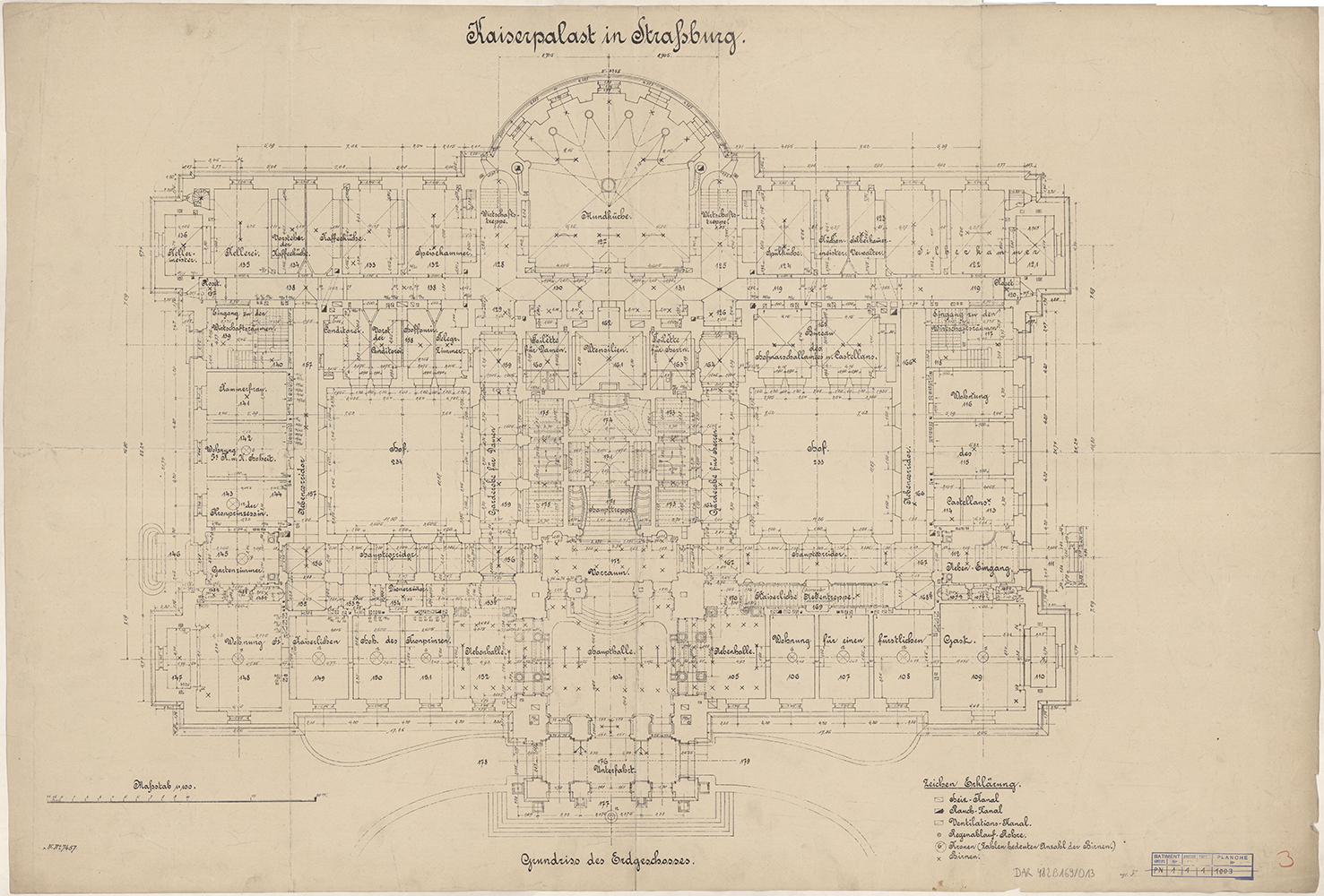 Réseau de ventilation et de chauffage, système d’évacuation des eaux pluviales et installation électrique, plan de masse du rez-de-chaussée.