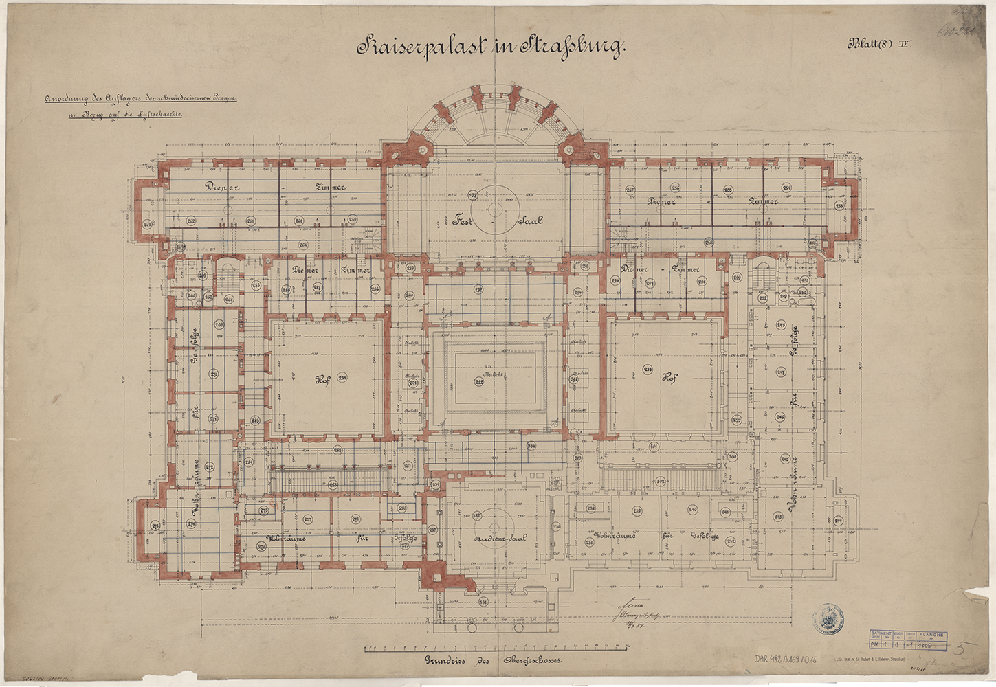 Poutrage métallique, plan de masse du deuxième étage.