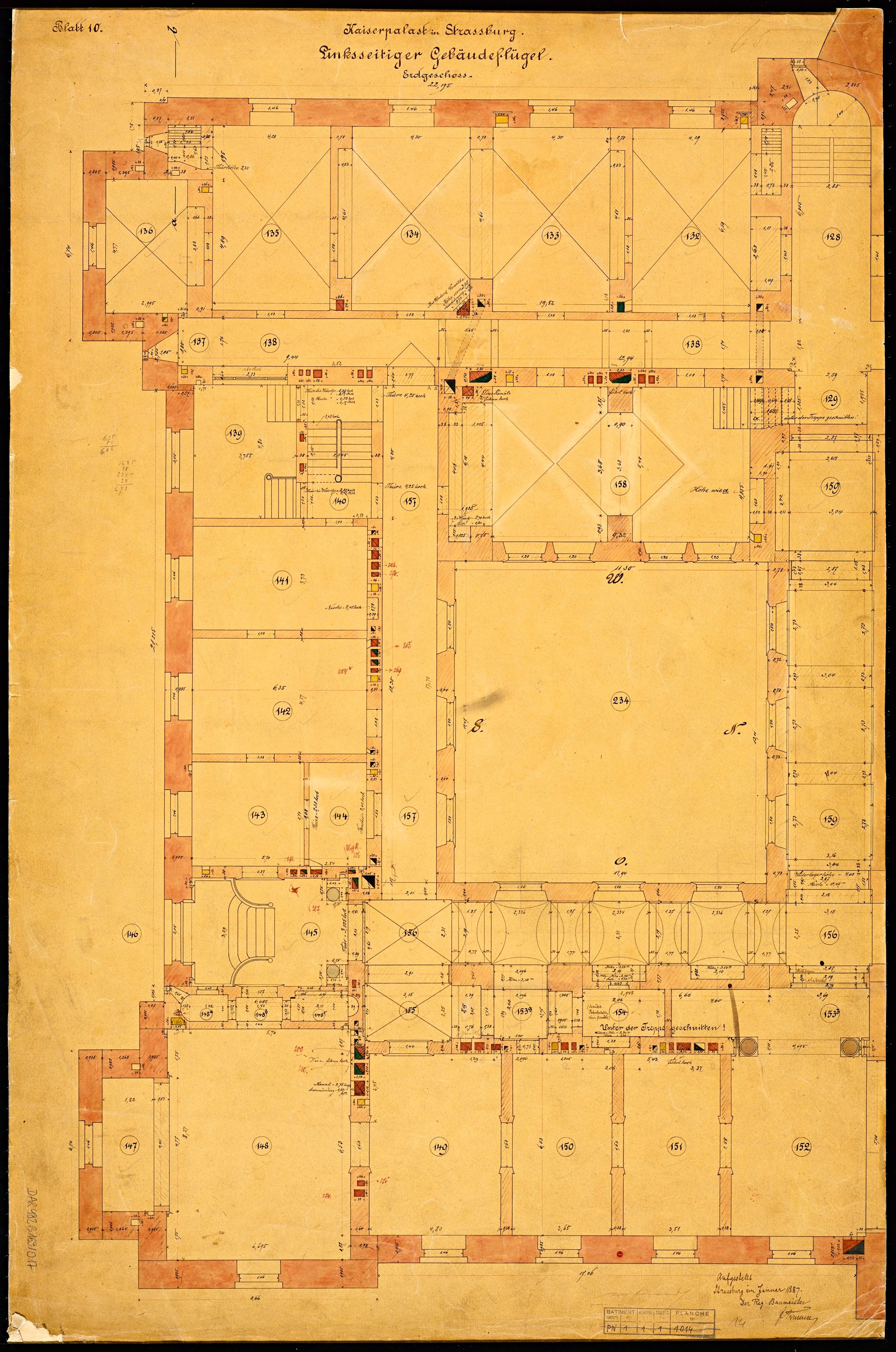 Réseau de ventilation et de chauffage, plan de masse du rez-de chaussée de l’aile sud.