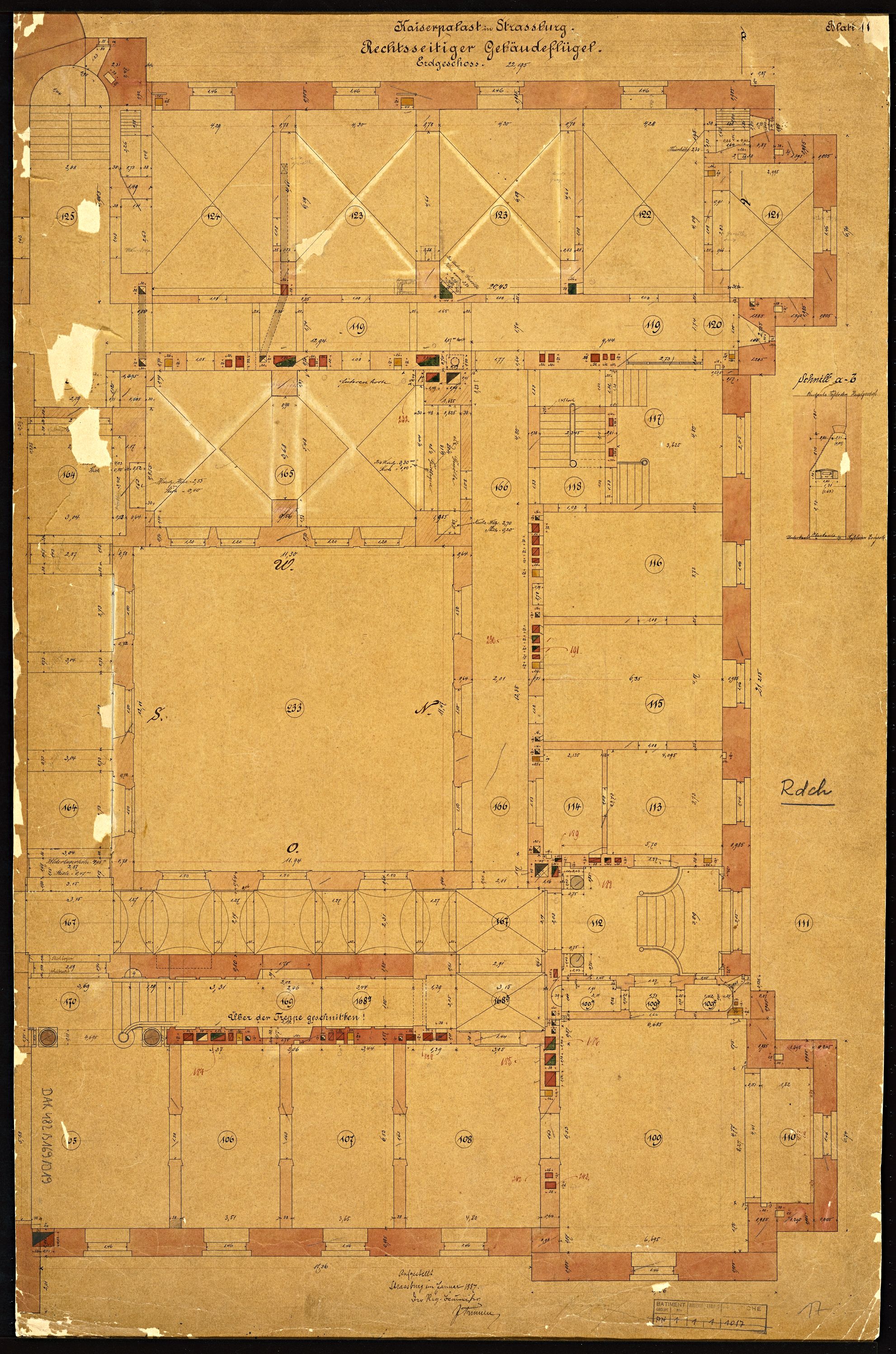 Réseau de ventilation et de chauffage, plan de masse du rez-de chaussée de l’aile nord.