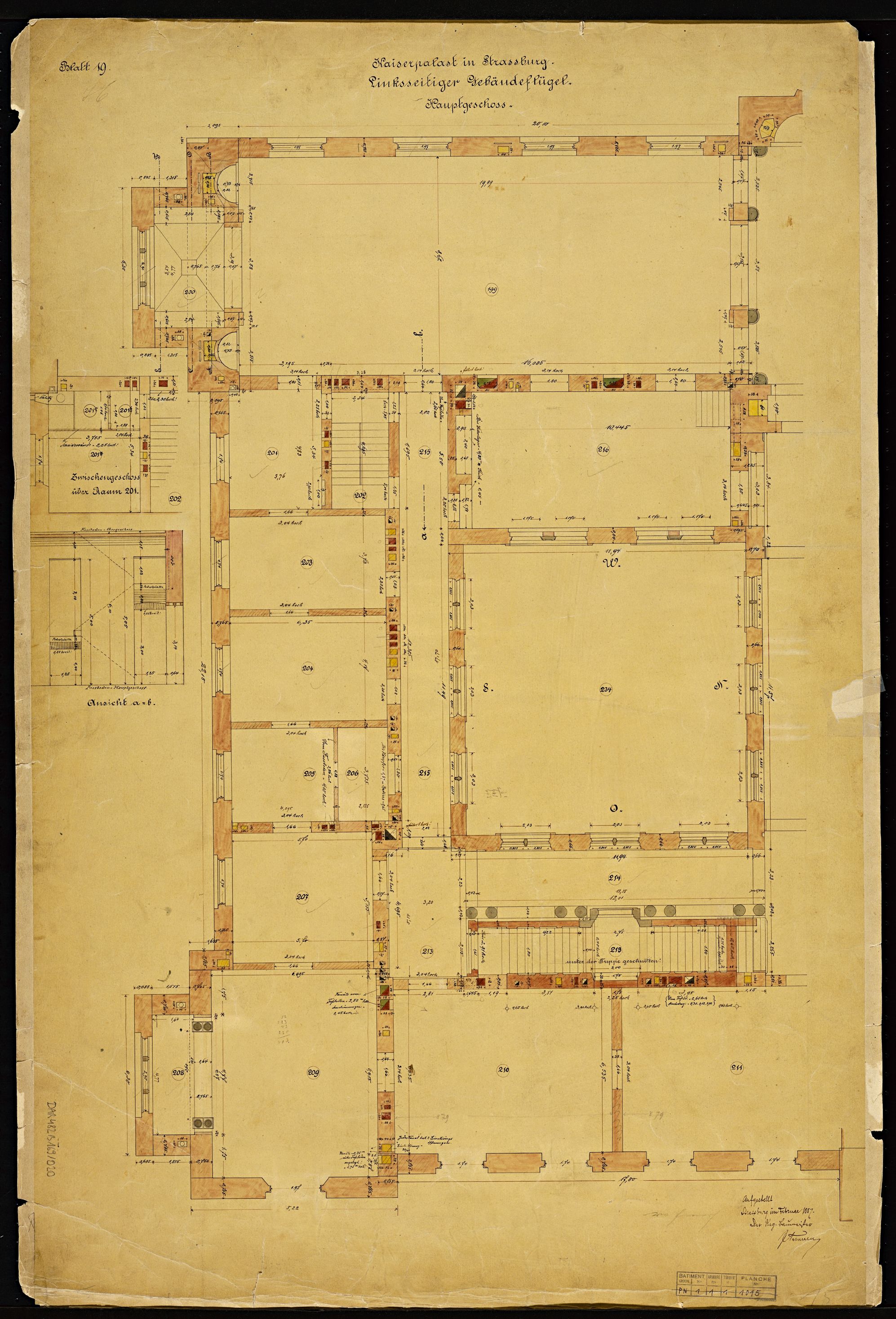 Réseau de ventilation et de chauffage, plan de masse du premier étage de l’aile sud.