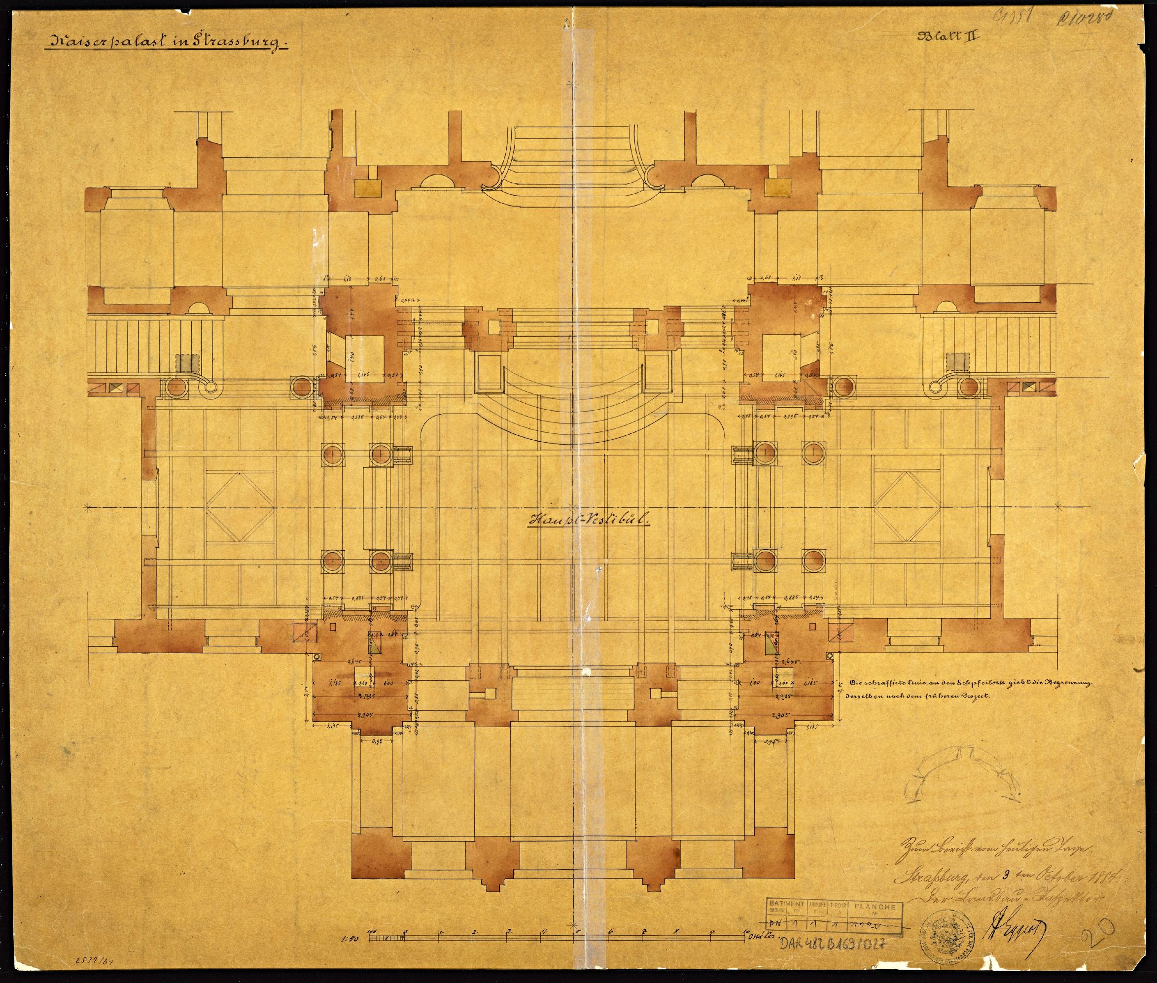 Poutrage métallique, plan de masse du vestibule.