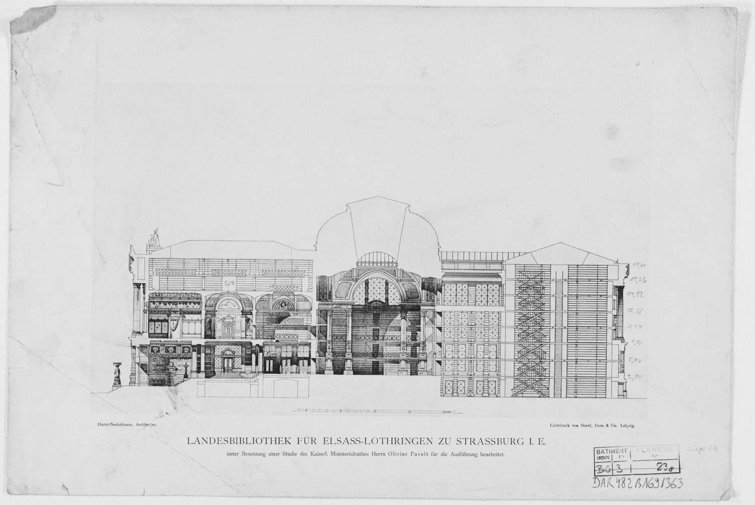 Coupe longitudinale sur la façade sud.