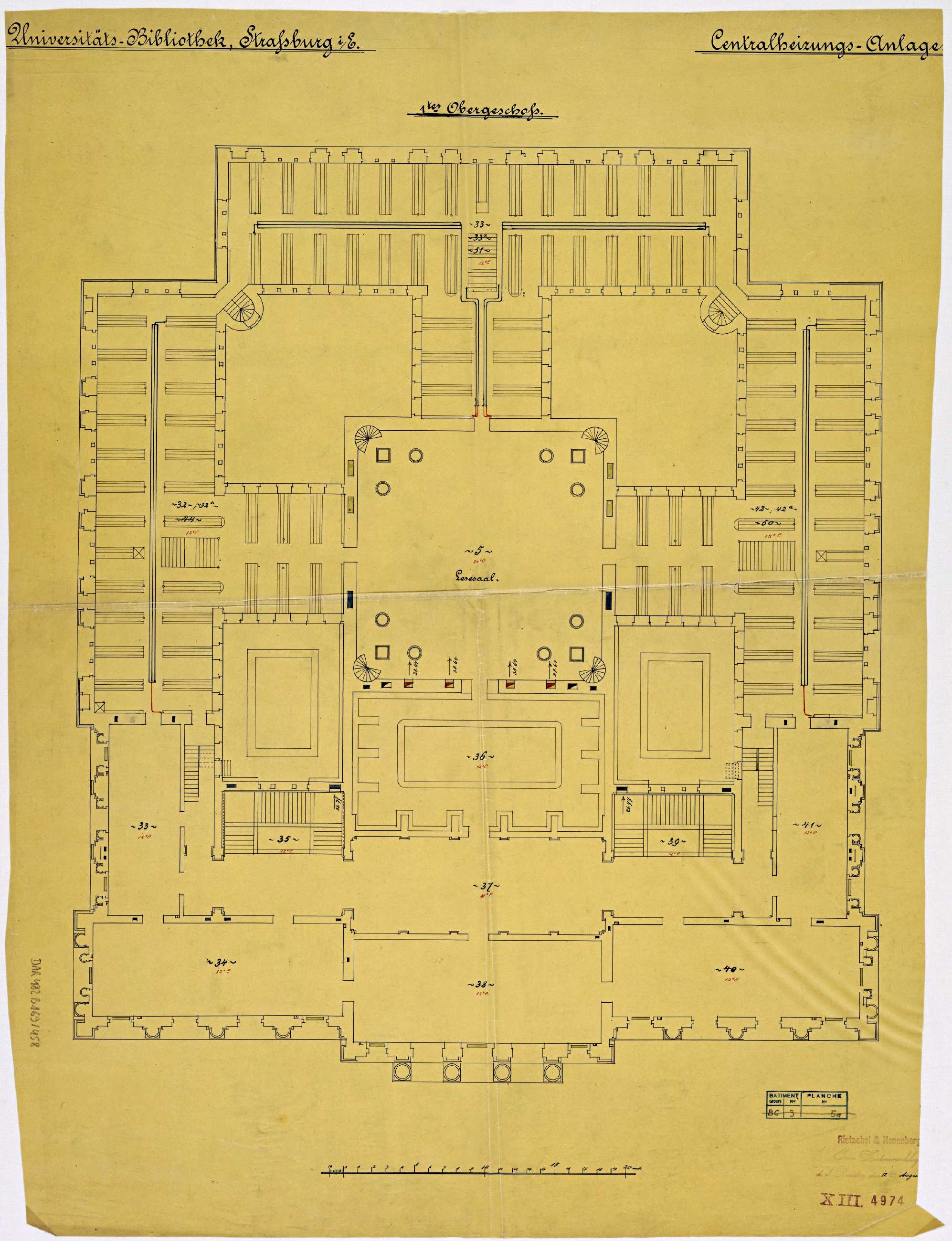 Système de chauffage central, plan de masse du premier étage.