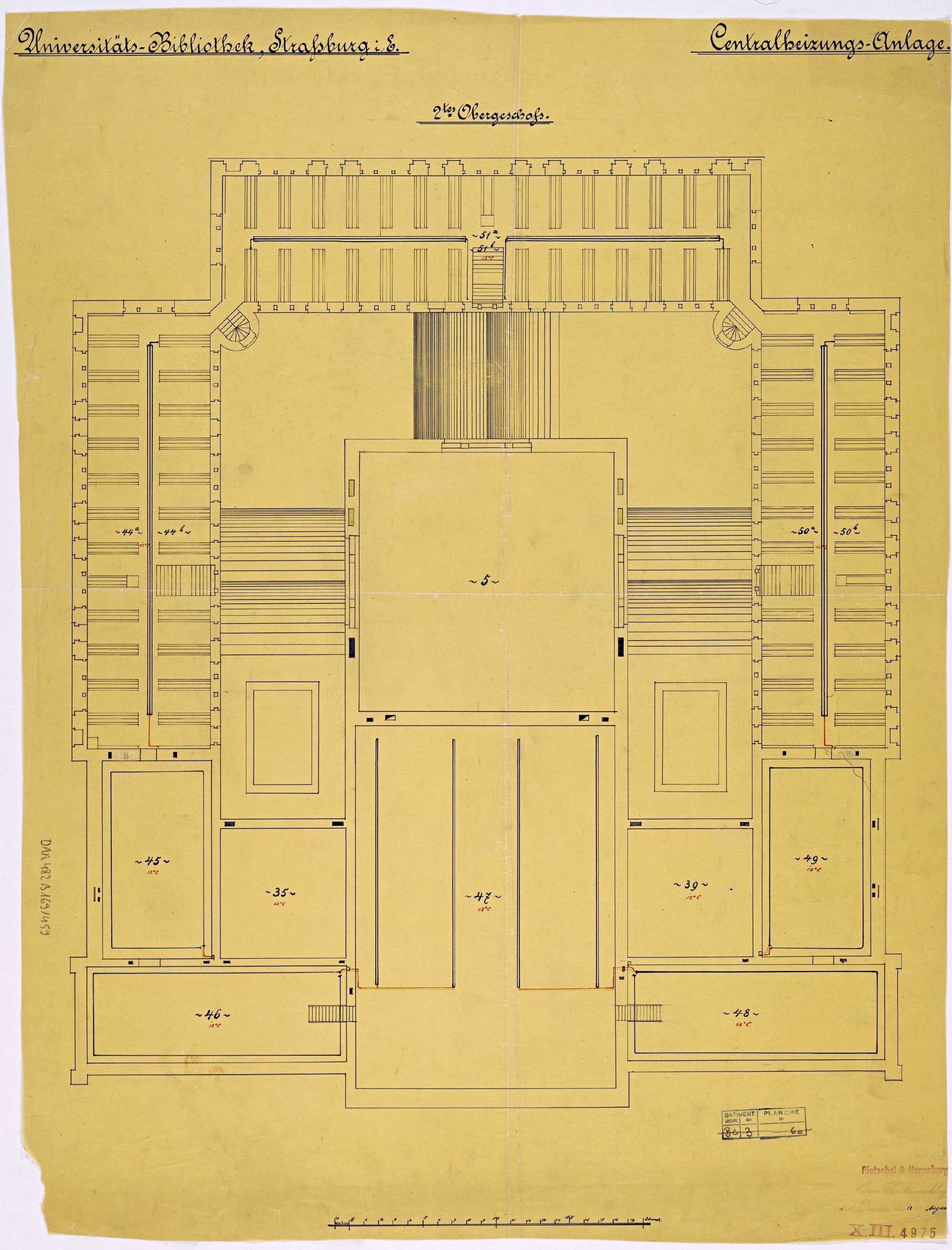 Système de chauffage central, plan de masse du deuxième étage.