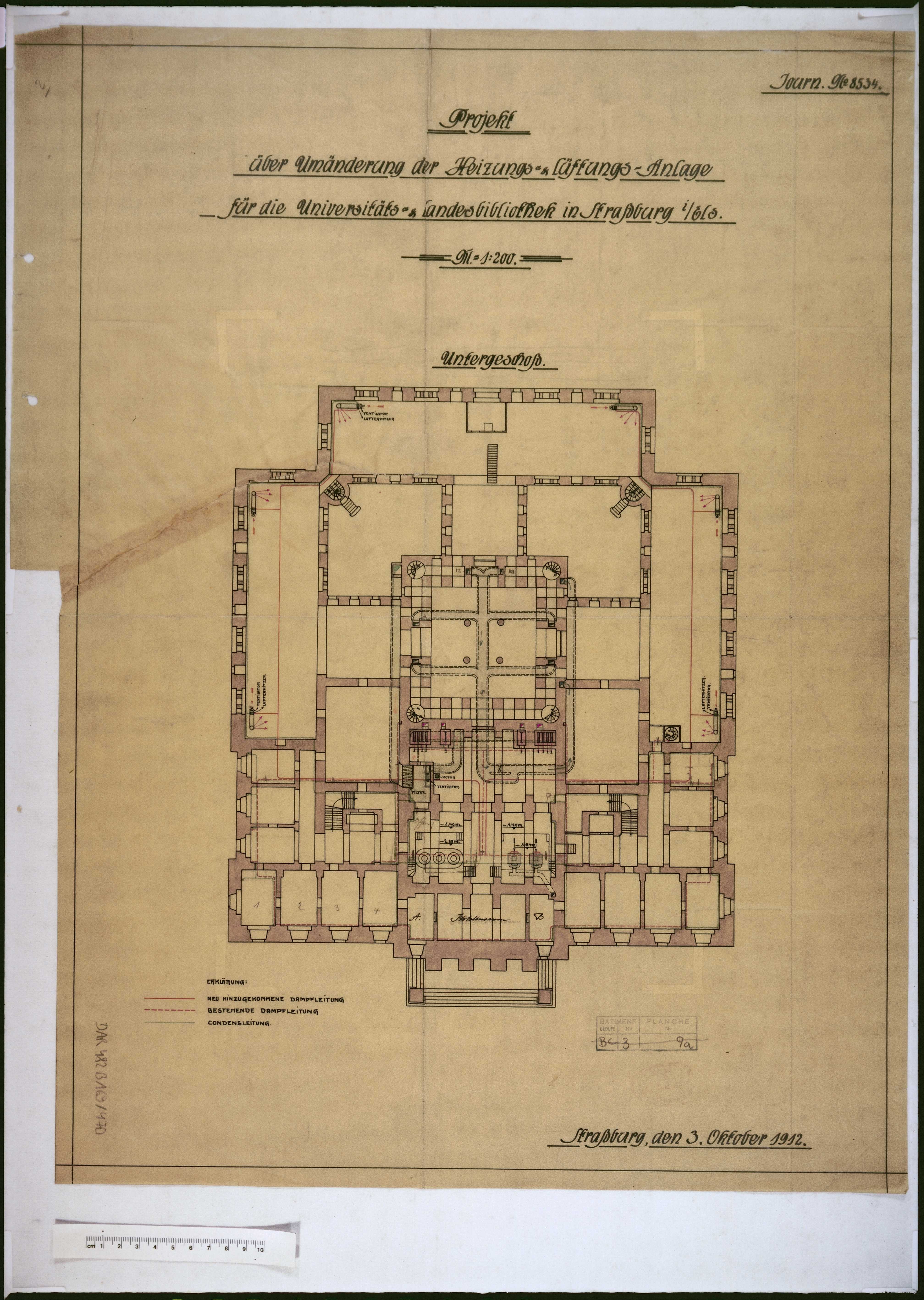 Projet de modification des installations de chauffage et de ventilation, plan de masse du sous-sol.