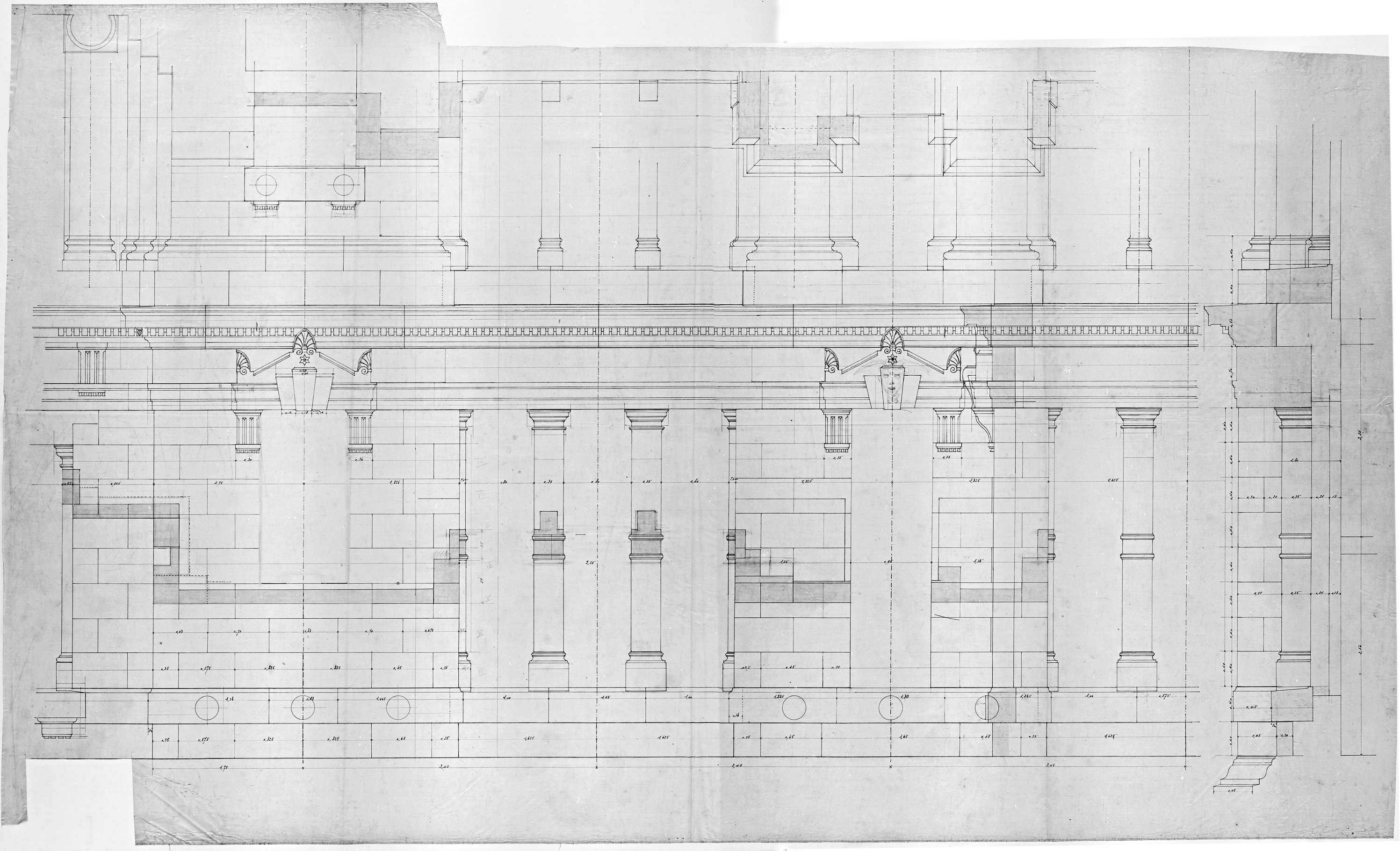 Façade latérale, élévations du rez-de-chaussée.