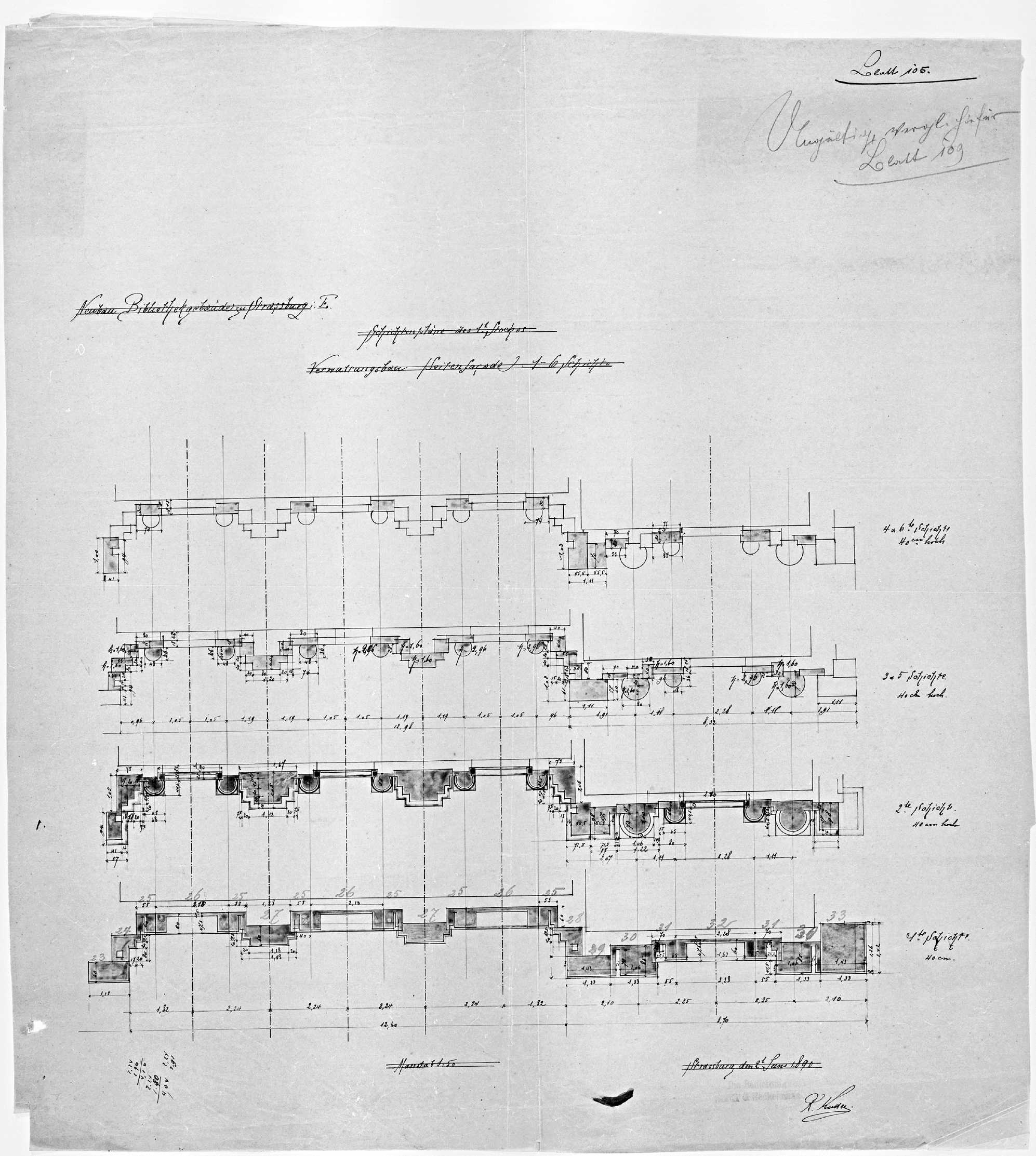 Façade nord, plans des couches stratigraphiques de la partie ouest du dernier étage.