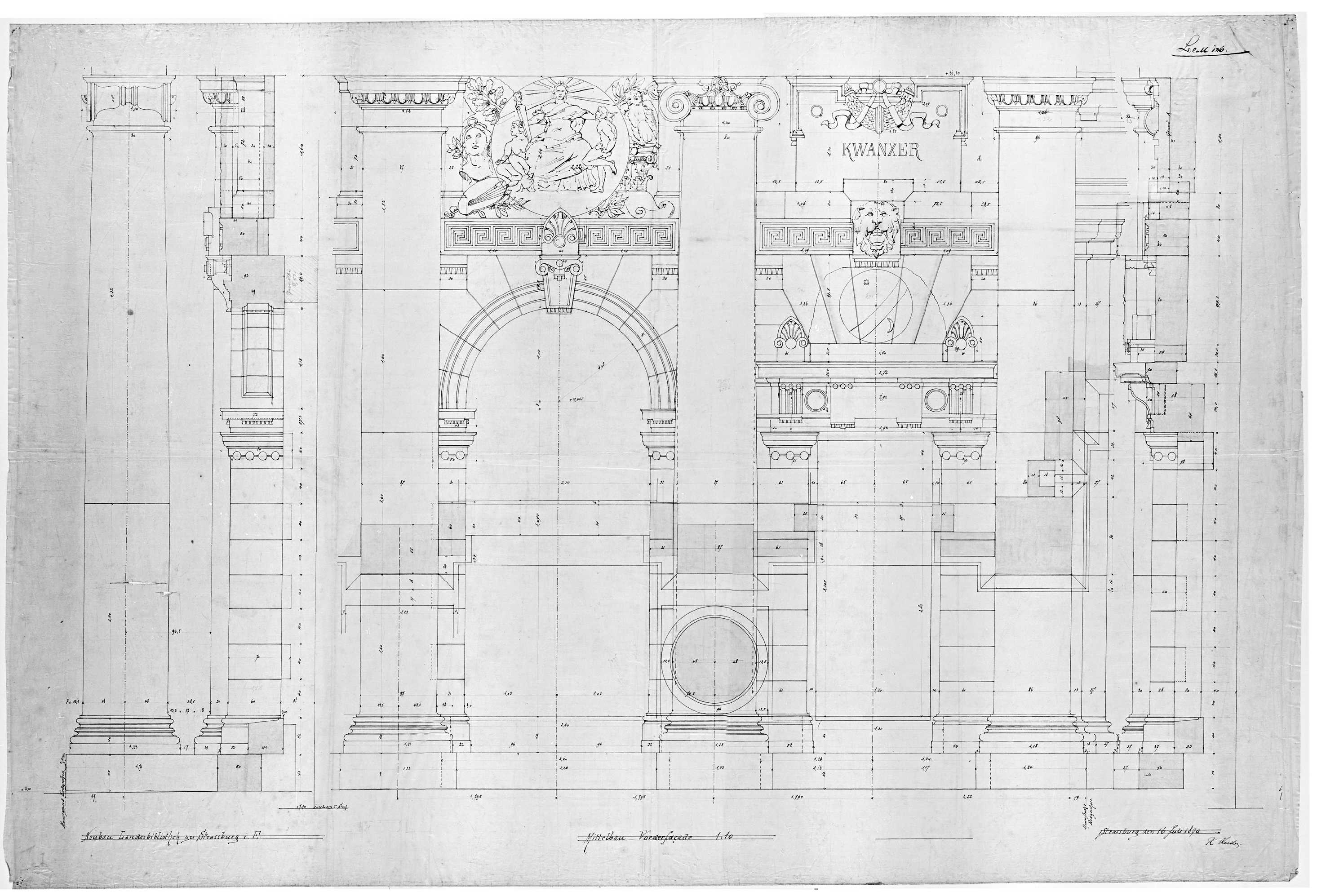 Avant-corps de la façade principale, élévations de la partie sud du premier étage.