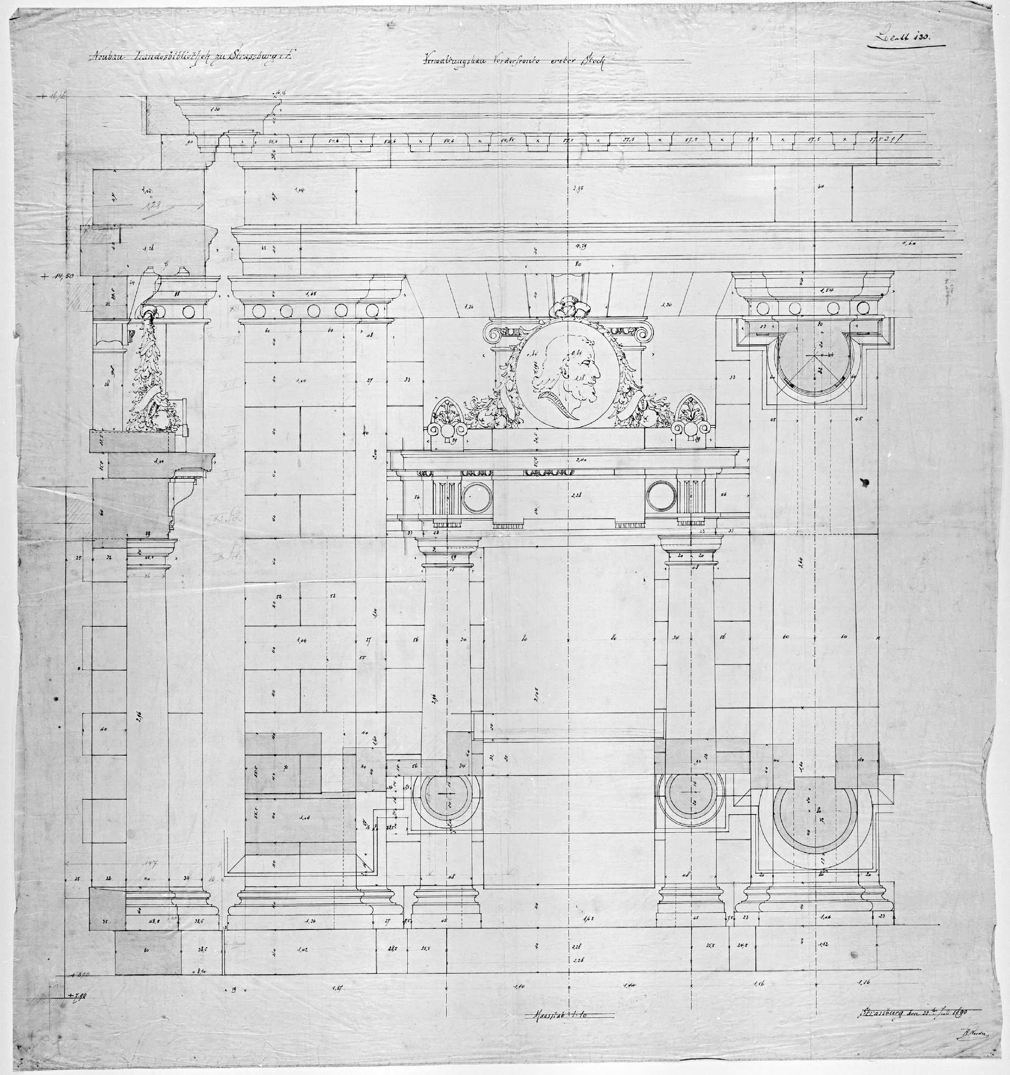 Façade principale, élévations d’une fenêtre du côté nord du premier étage.