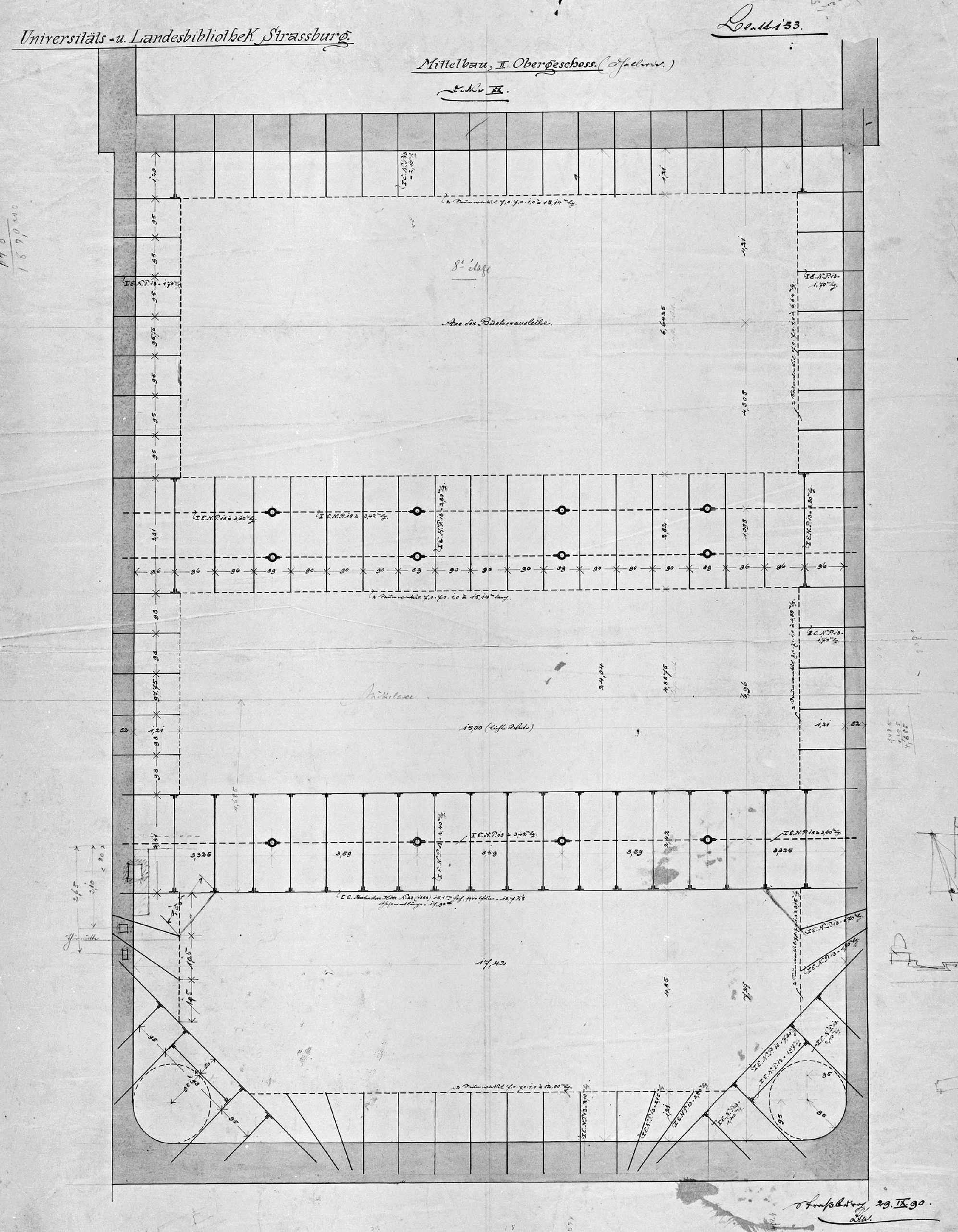 Plan de la partie centrale du deuxième étage.