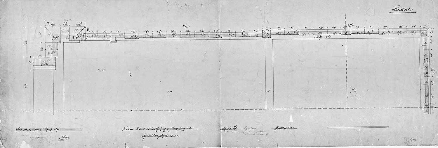 Projet de construction, plan des couches stratigraphiques et élévations de la corniche.