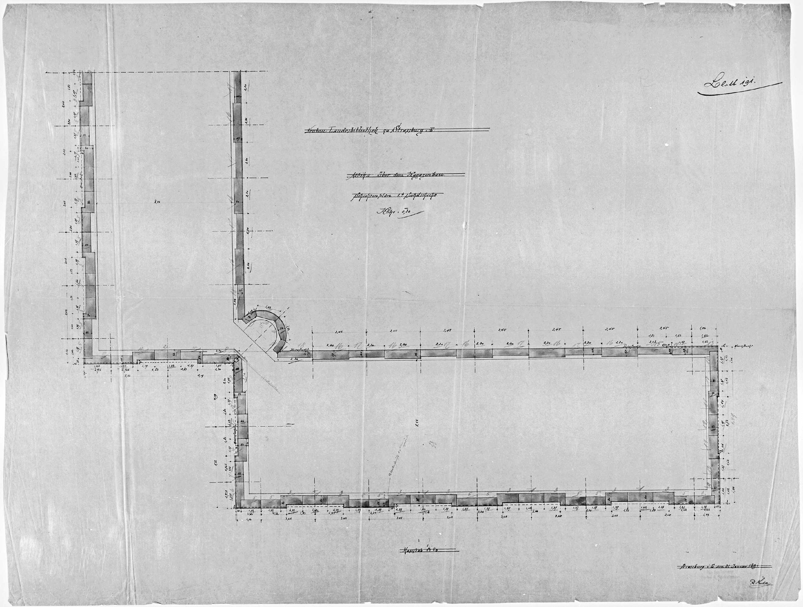 Angle sud-est, plan de la première couche stratigraphique de l’attique au-dessus du magasin.