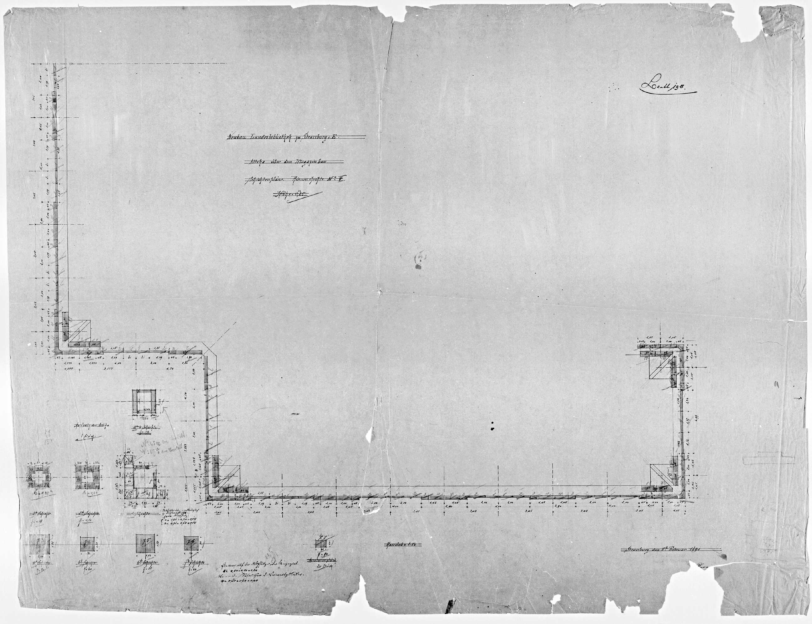 Angle sud-est, plan et détails de la cinquième couche stratigraphique de l’attique au niveau de la corniche.