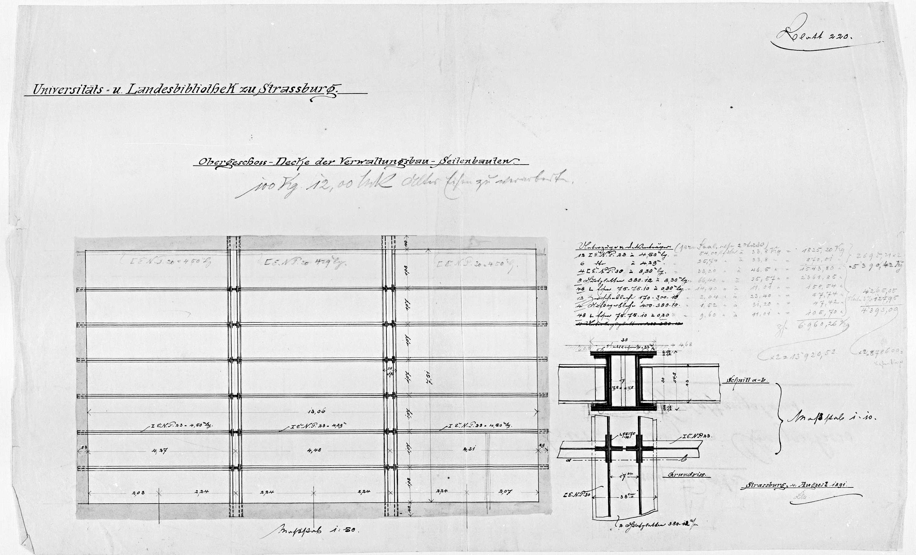 Bâtiments latéraux, plan et détails du plafond du premier étage.