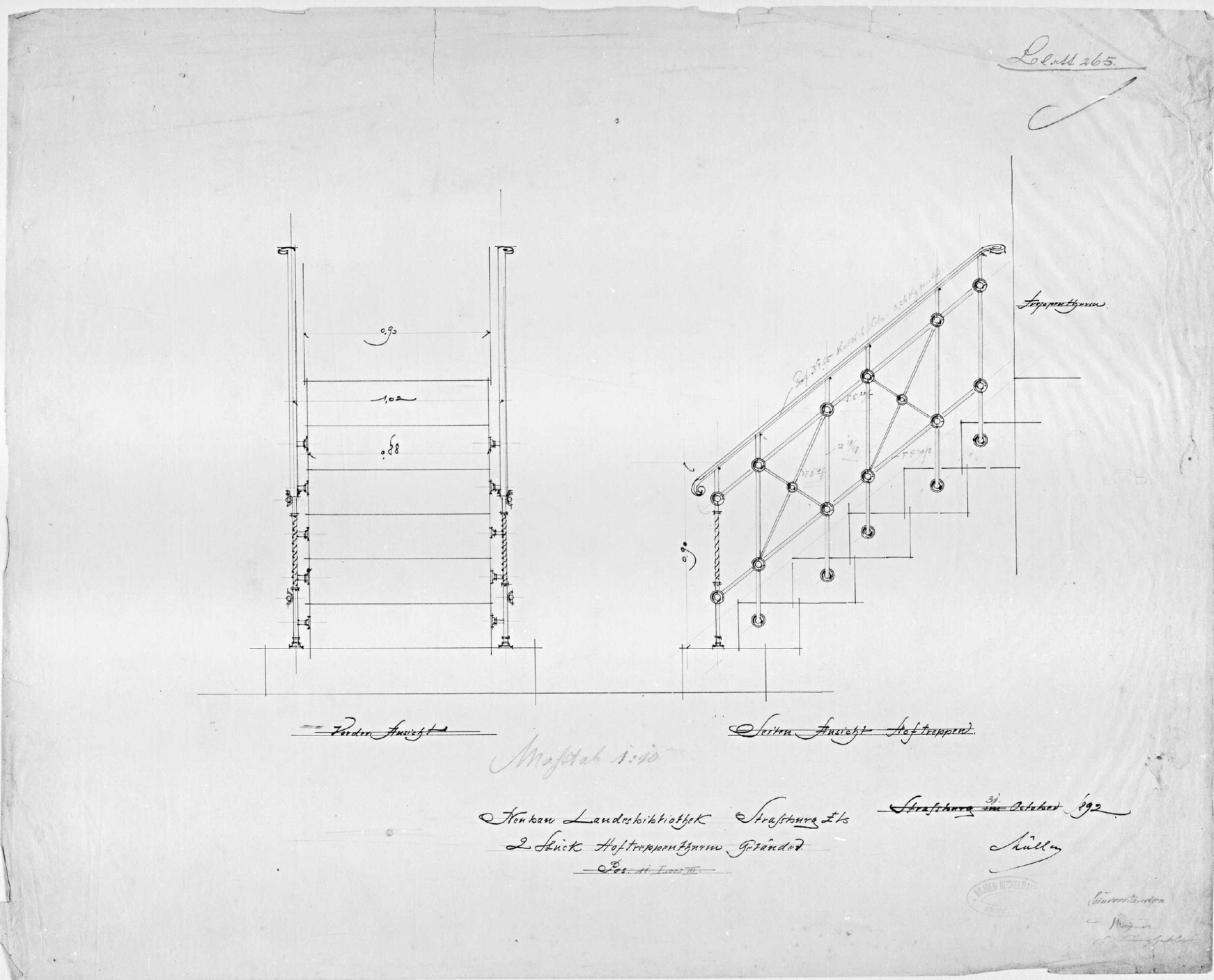 Escalier de la cour, élévations.