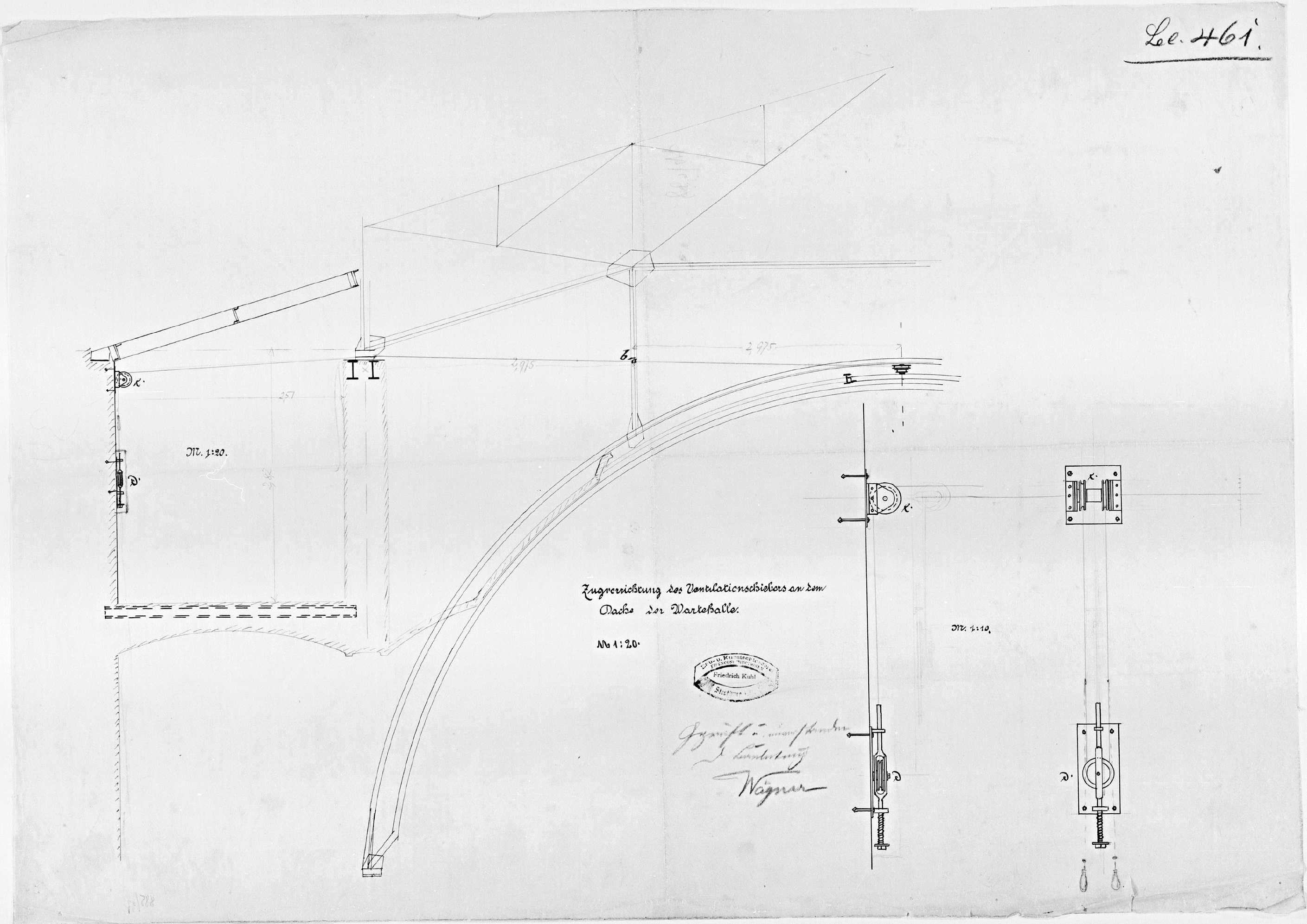 Système de ventilation et toiture de la salle d’attente, détails.