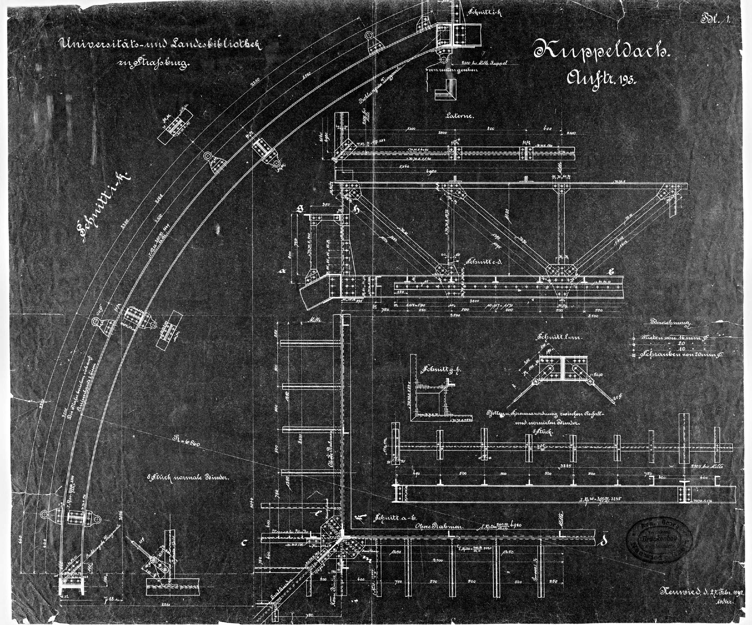 Dôme, coupes et détails de la structure.