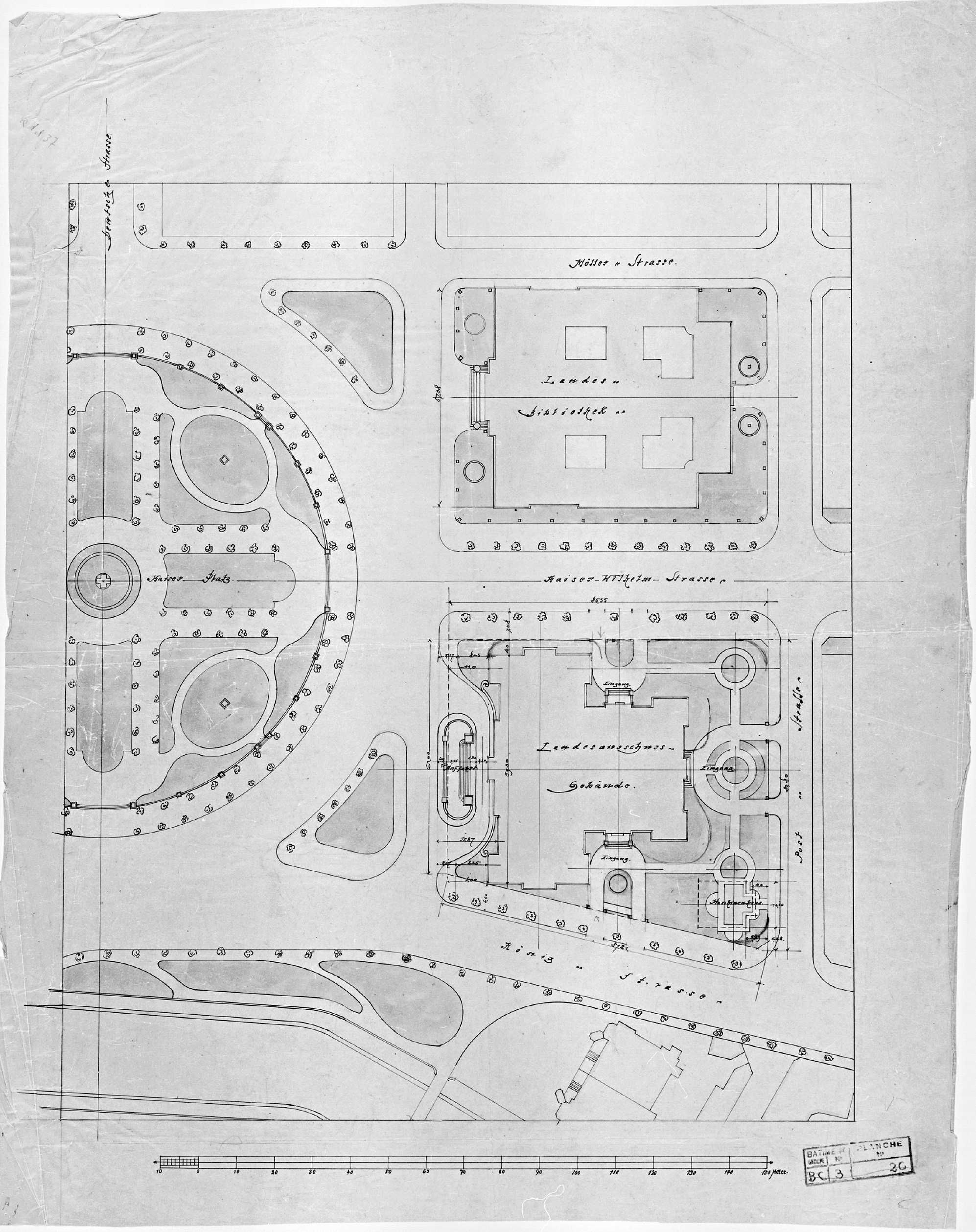 Aménagement de la place, plan de masse.