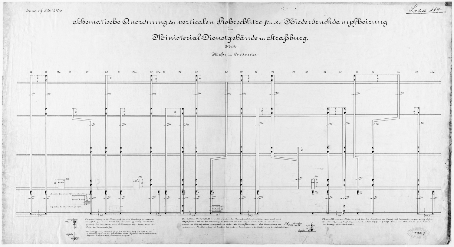 Circuit d’aération des étages, plan.