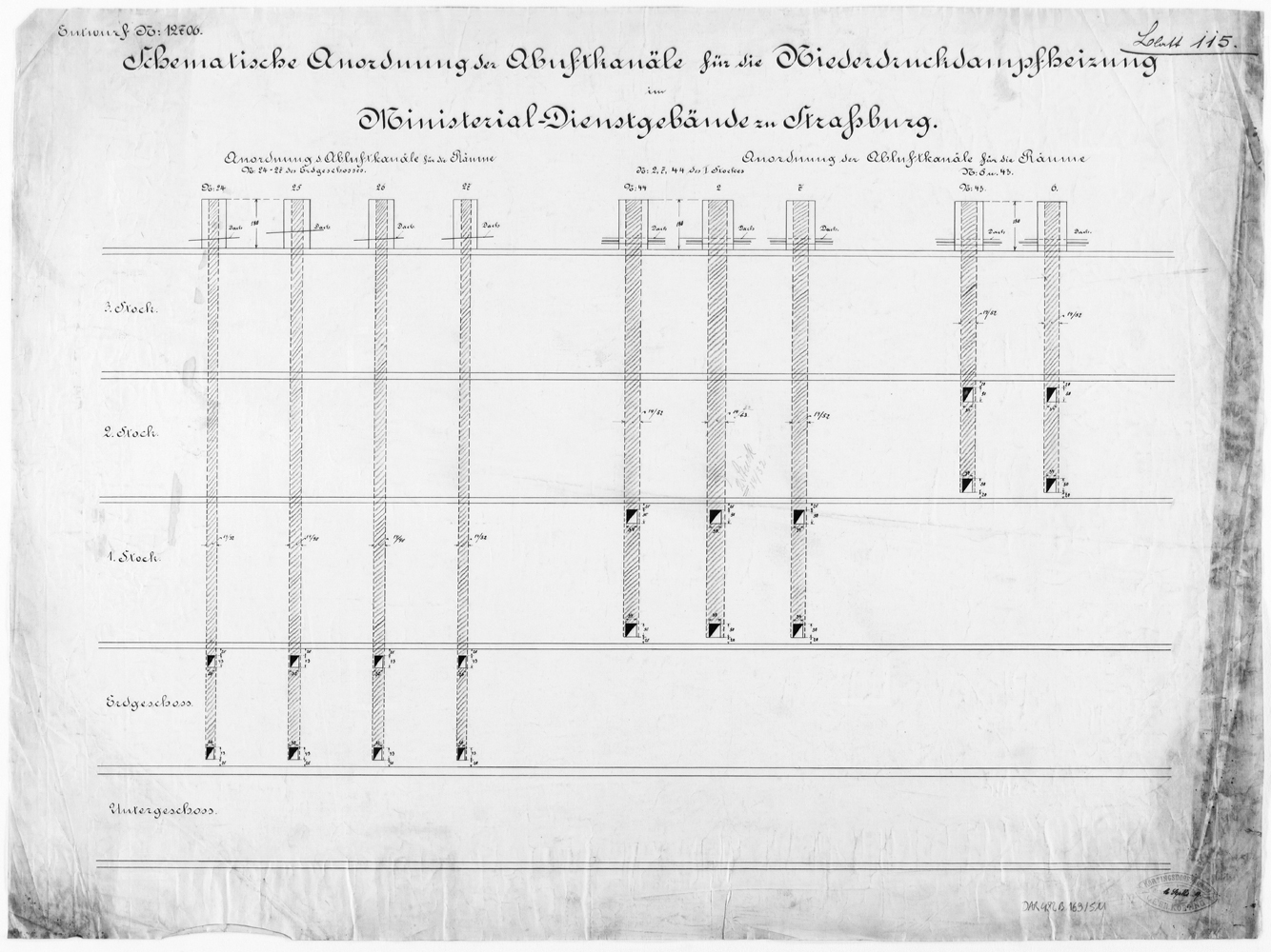 Circuit d’aération des étages, plan.