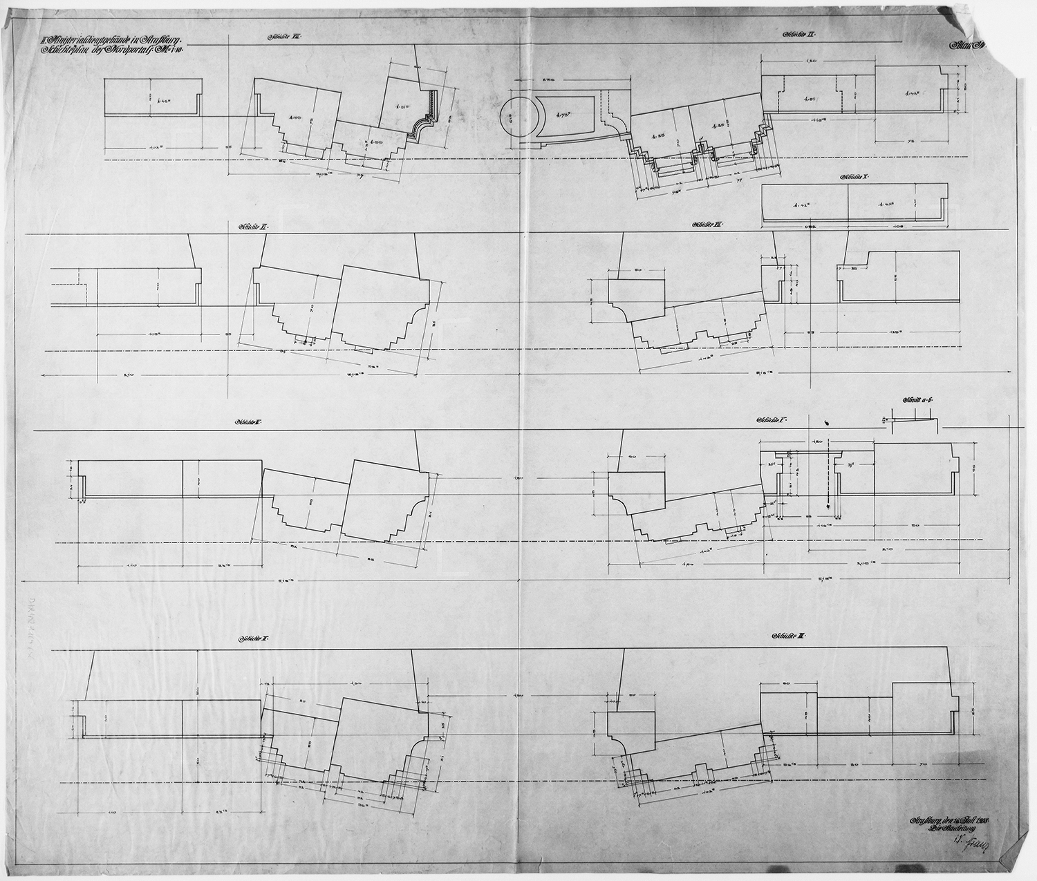 Portail nord, plans stéréotomiques par niveaux.