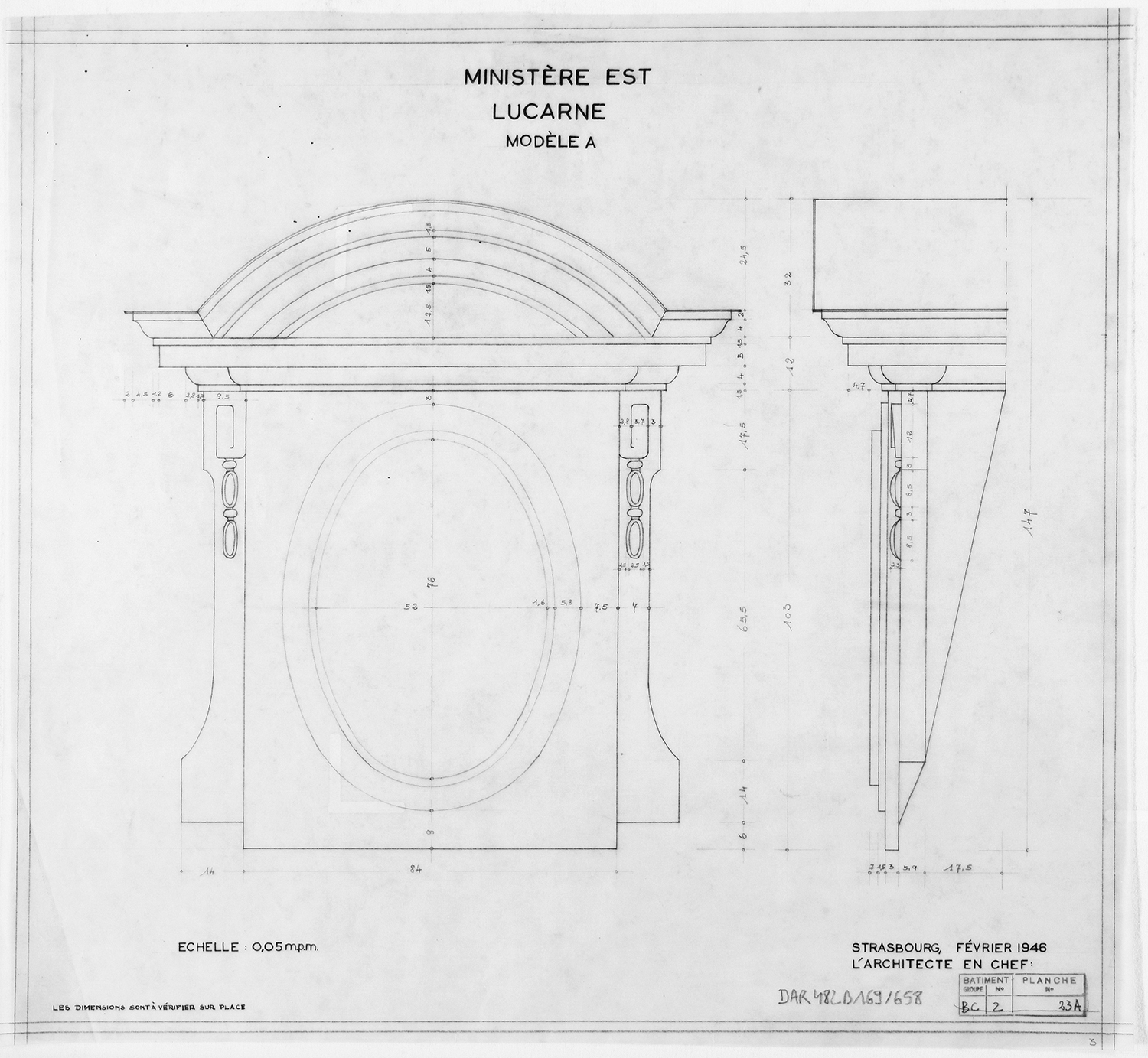 Lucarne, élévations du modèle A.