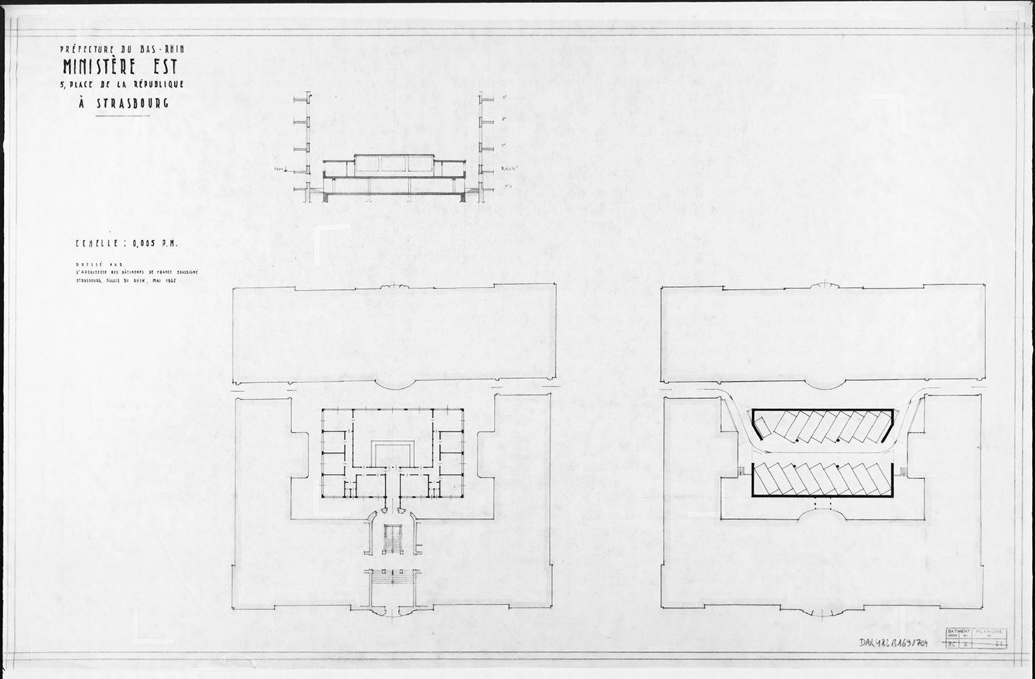 Projet de construction d'un bâtiment dans la cour intérieure, plans de masse du sous-sol et du rez-de-chaussée.