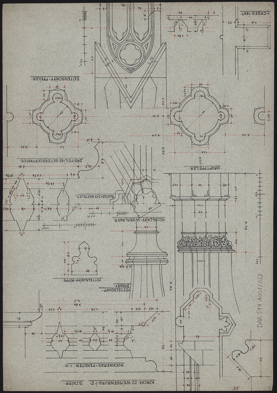 Colonne, sections, coupes et profils de moulure.