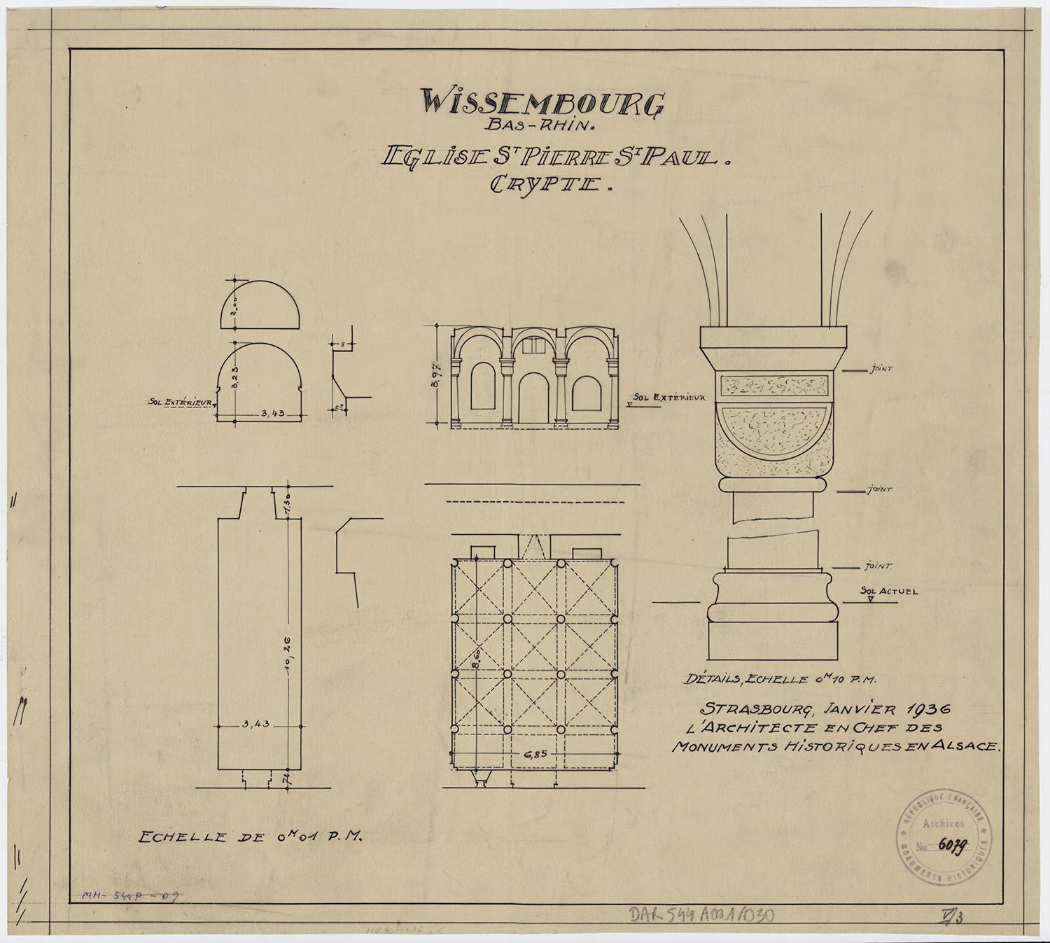 Chapelle, plan de masse, coupe transversale et détails.