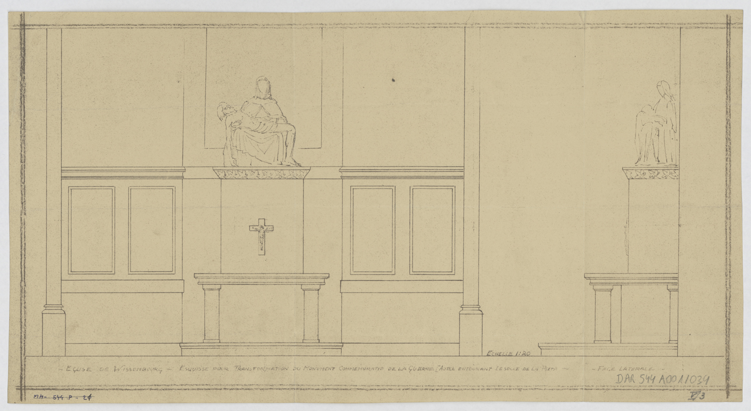 Projet de transformation du monument commémoratif de la guerre, élévations principale et latérale. 