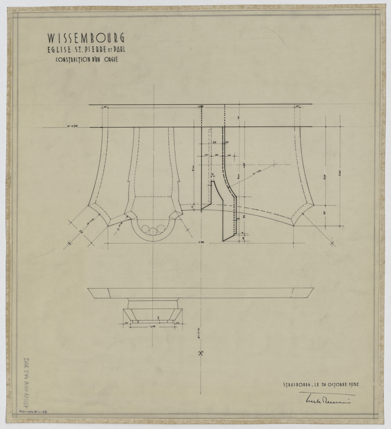 Projet d’orgue, plan et élévation.