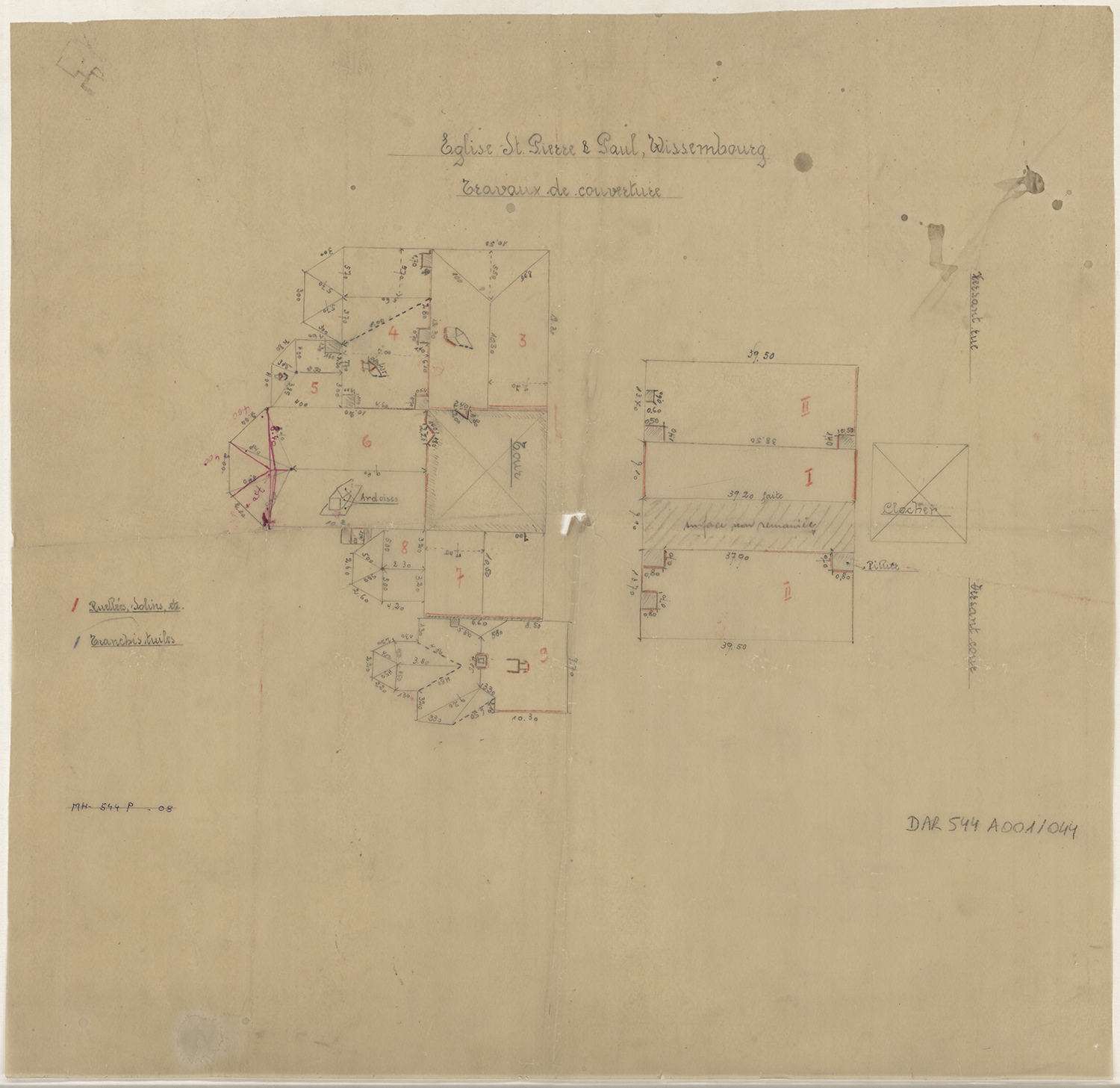 Travaux de couverture, plans d’ensemble.