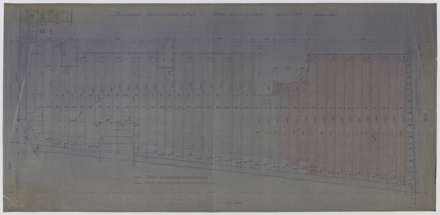 Dallage autour de l’église, plan des côtés nord et ouest.